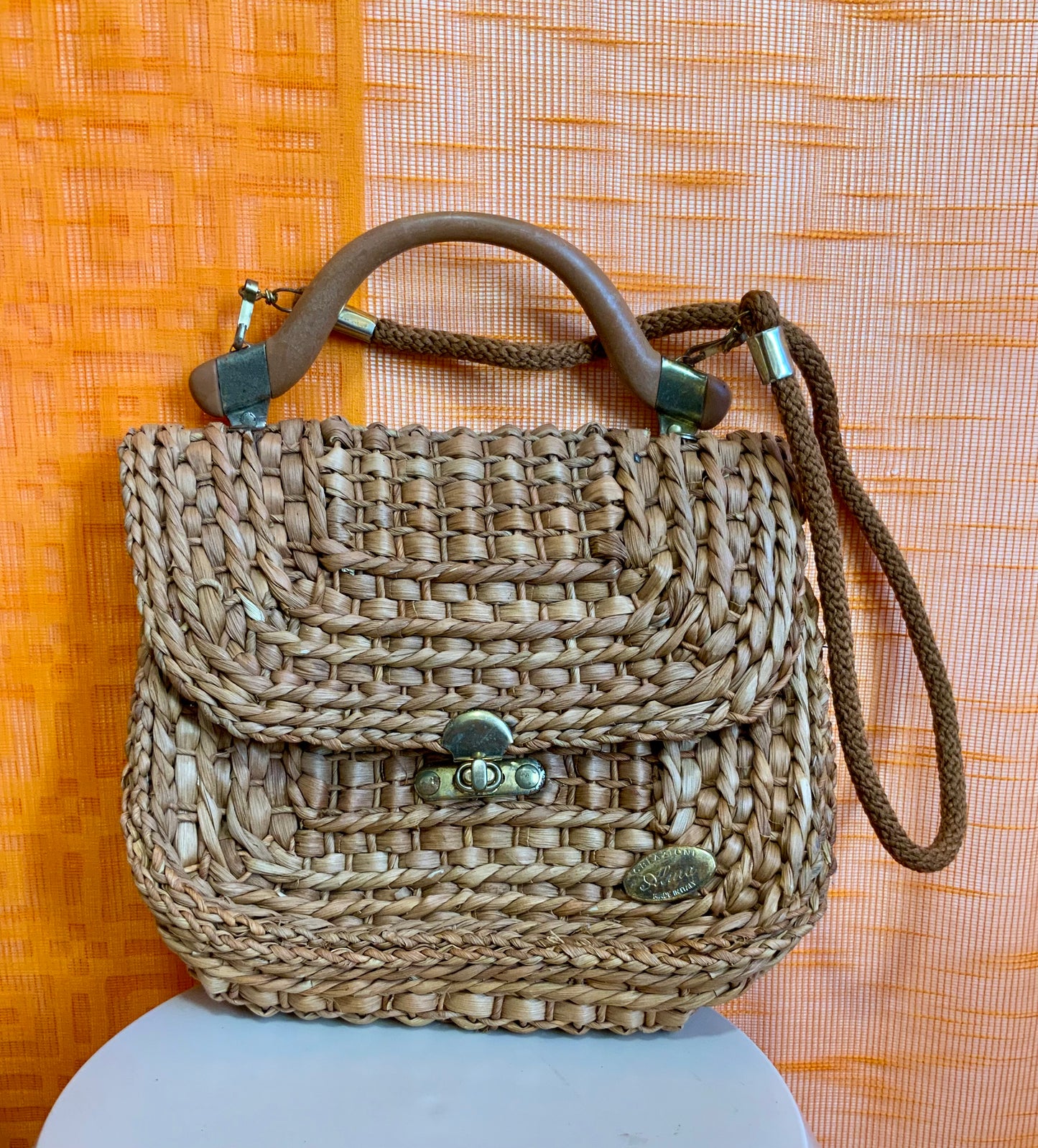 Sac à main Pailles tressée Italy création Alma Vintage 1970