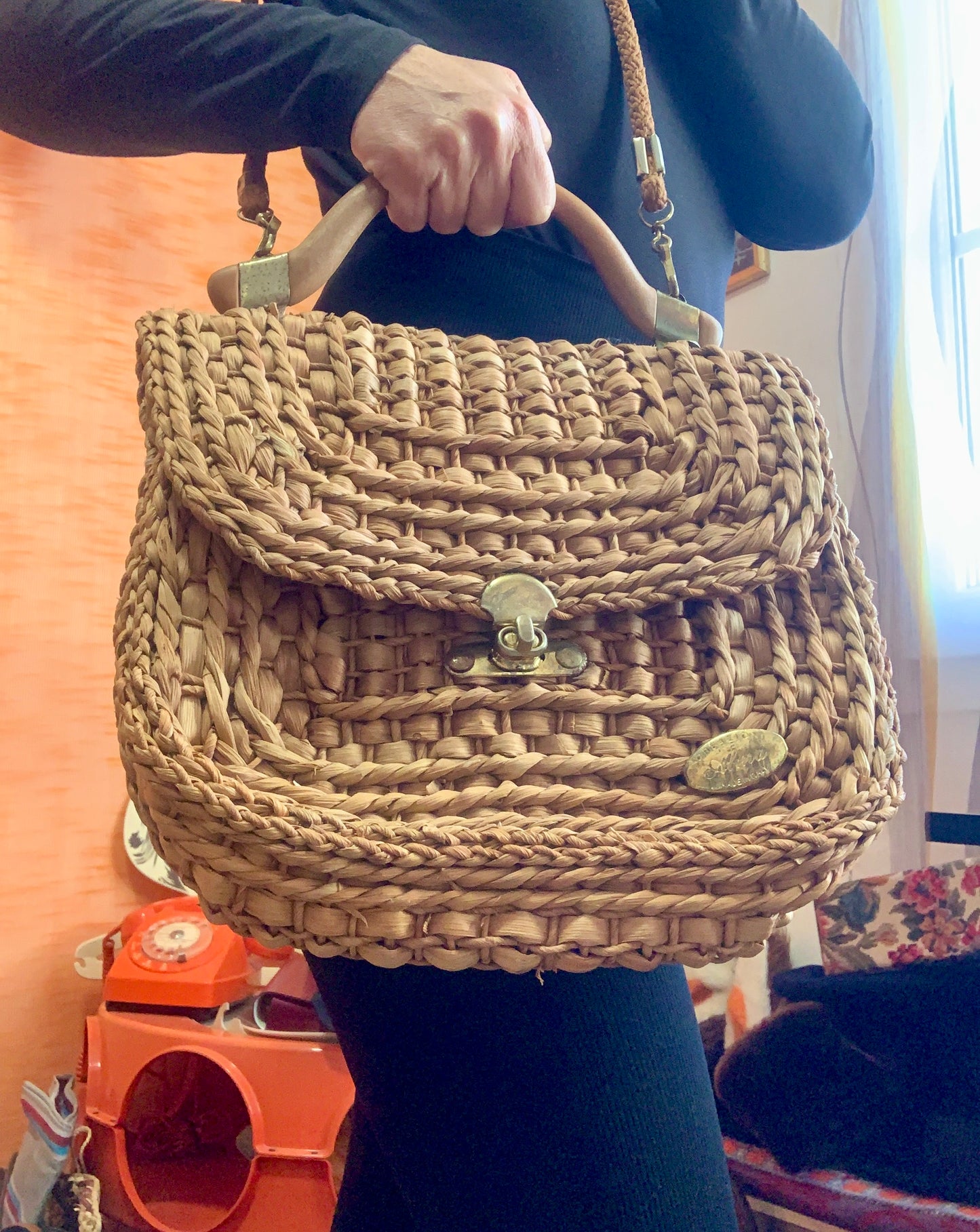 Sac à main Pailles tressée Italy création Alma Vintage 1970