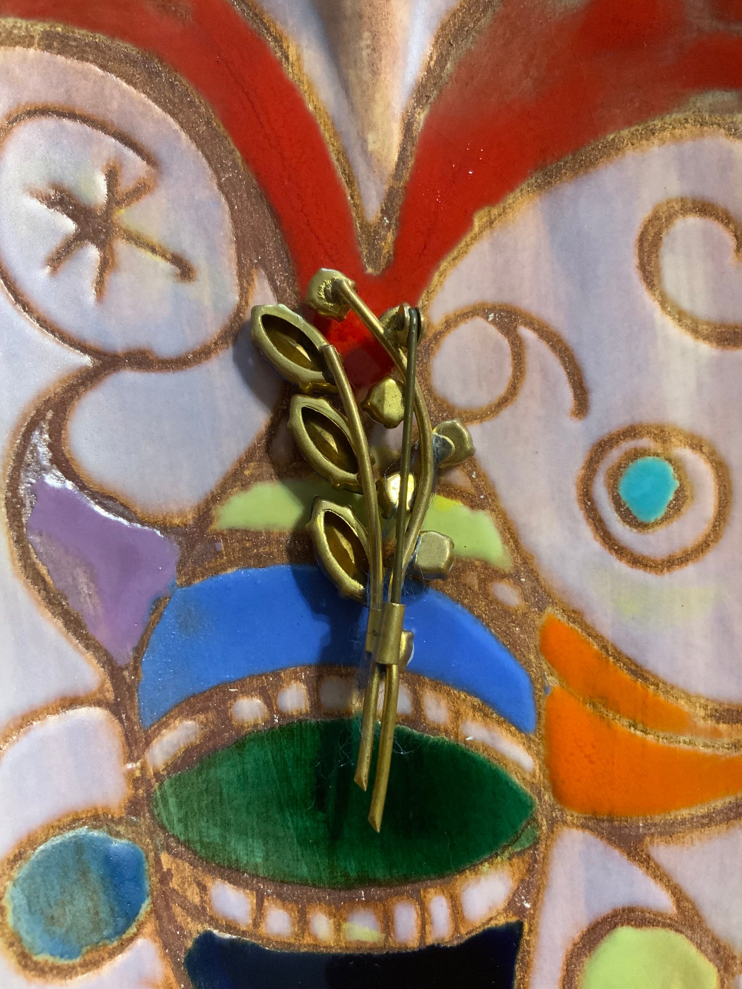 Broche Fleurs et pierres bleues Art deco.