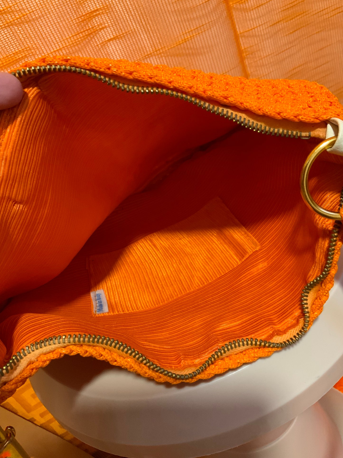 Sublime Sac Orange et cuir blanc Fait Main Italie 1970-
