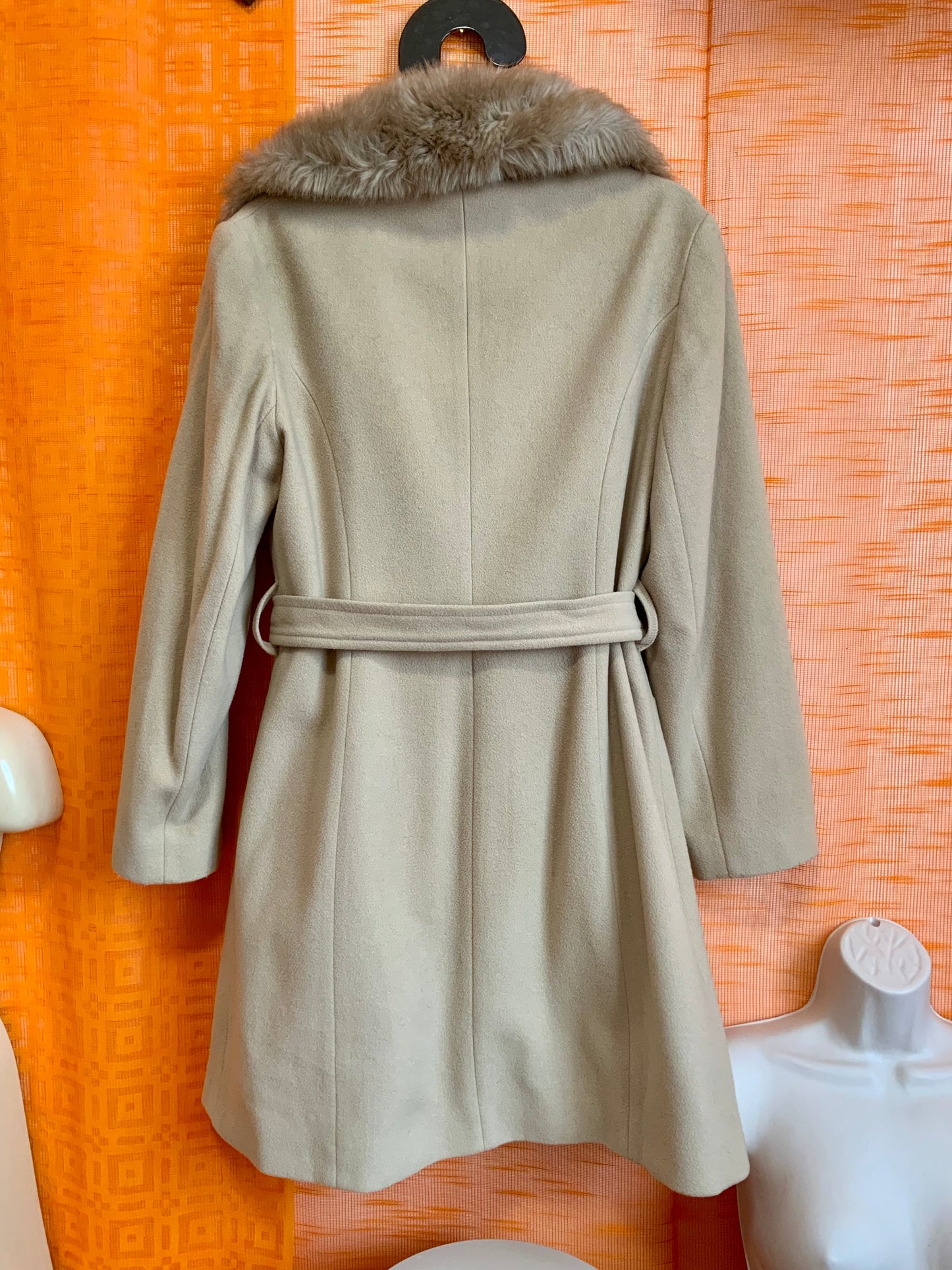 Manteau Laine Vintage 1990 Col Fourrure Synthétique - T42/44 maxi.