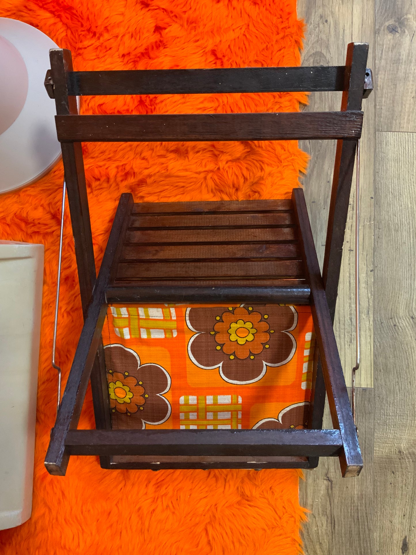 Repose Pieds 1970 Vintage Fleurs Oranges