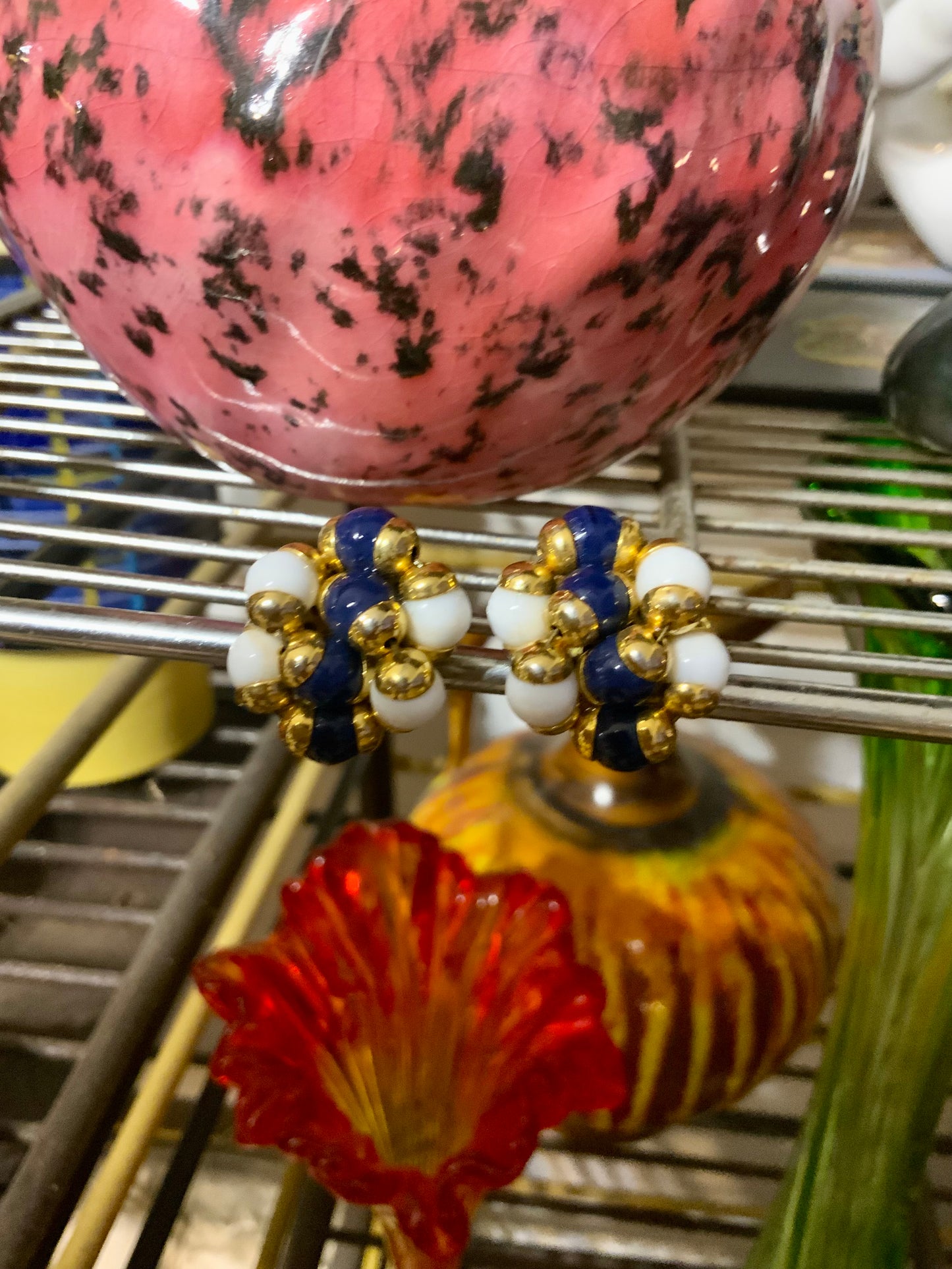 Boucles d’oreilles grappes en perles de verre Vintage 1990