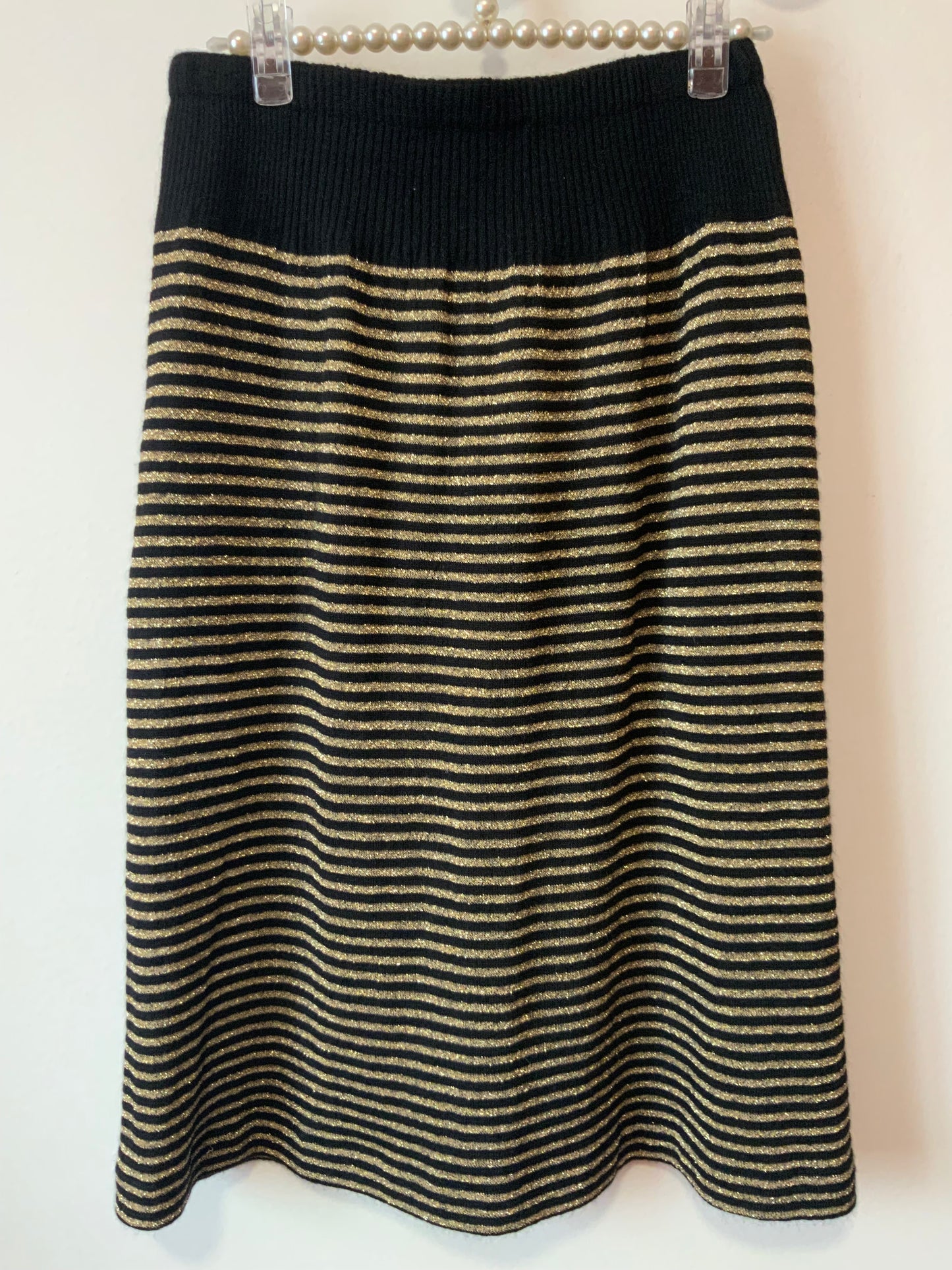 Jupe droite laine angora à rayures dorées et poches Vintage France 1980