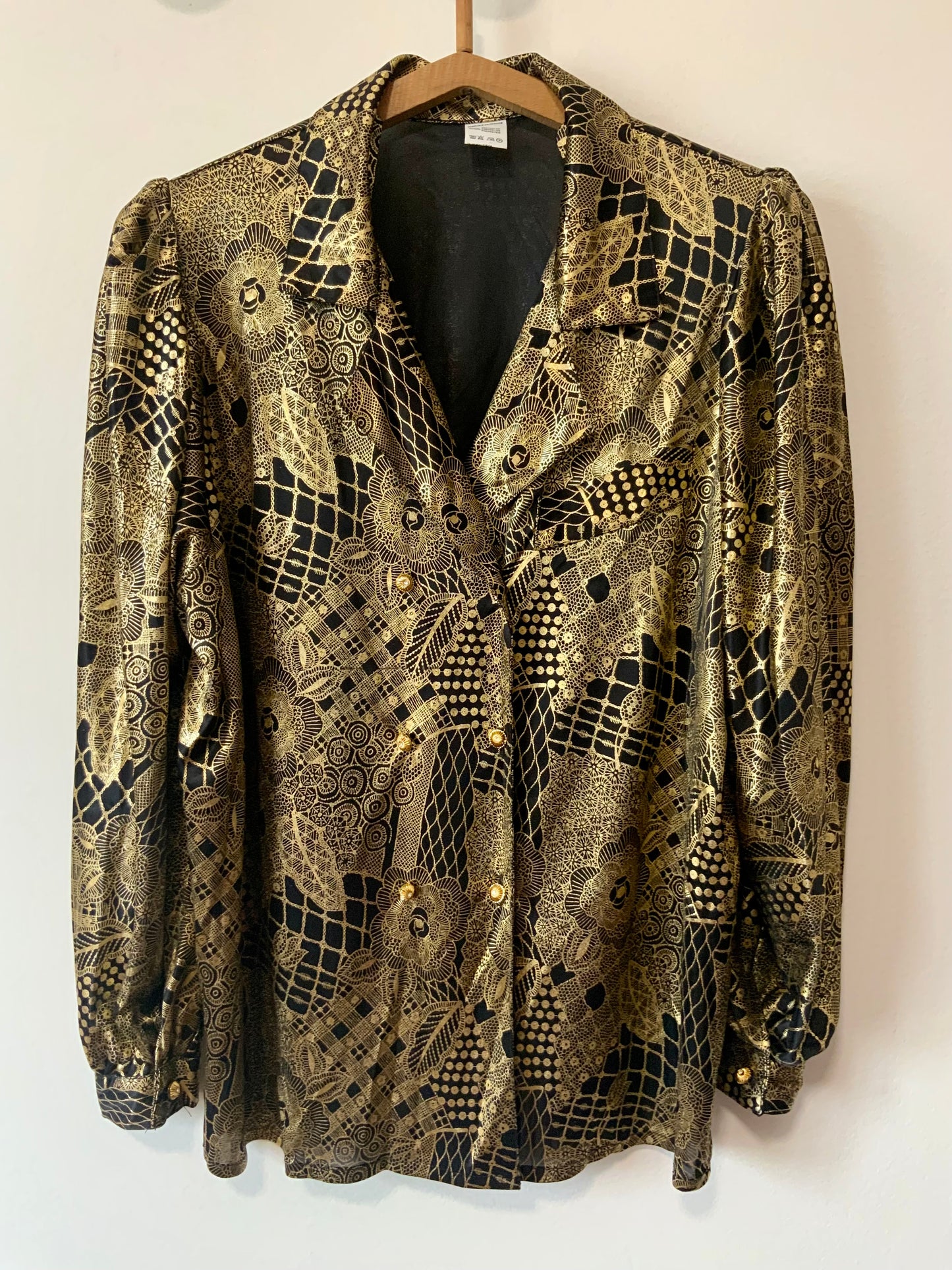 Chemisier Croisé Lurex Doré à fleurs Vintage 1980 Made in France