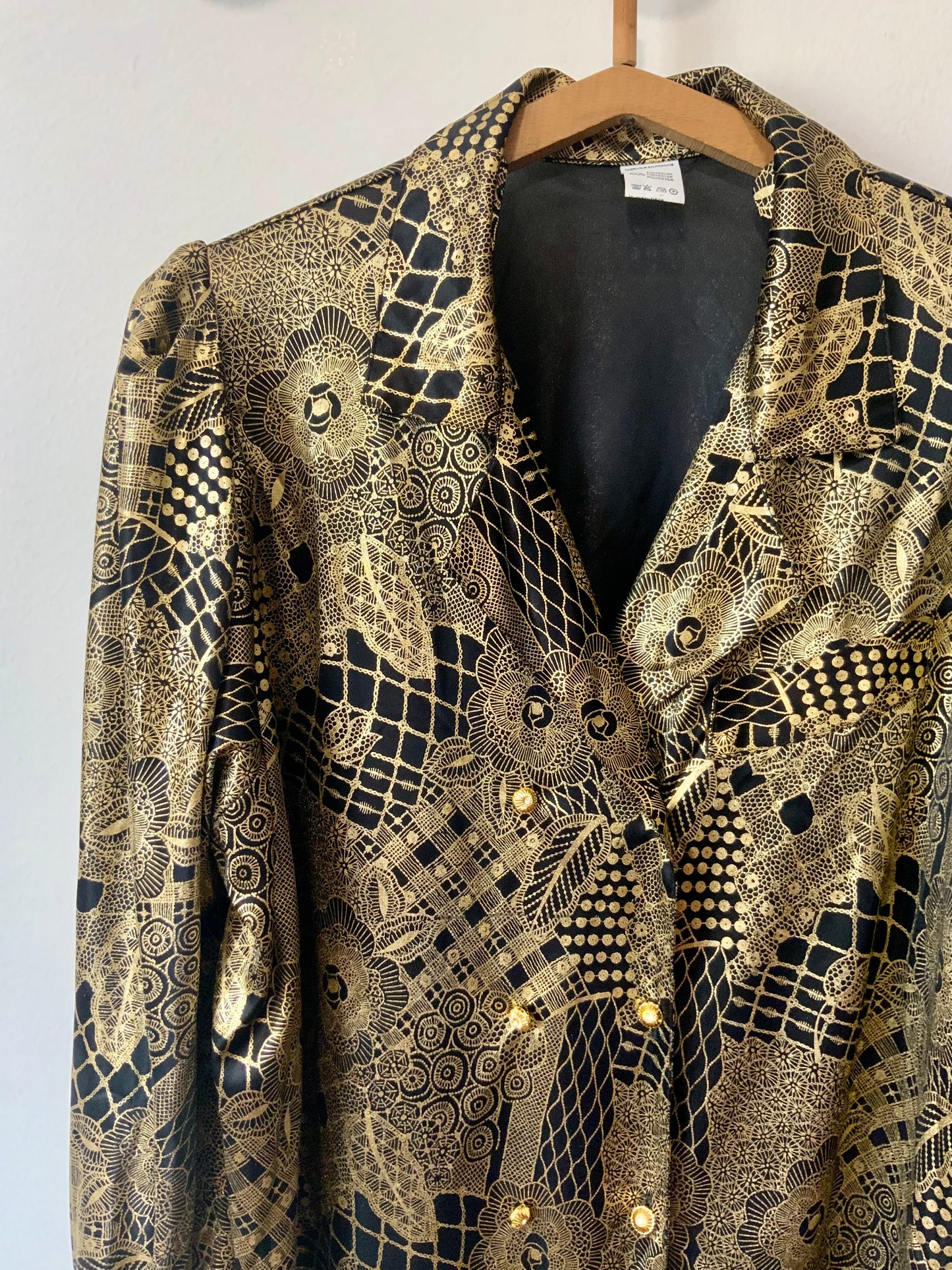 Chemisier Croisé Lurex Doré à fleurs Vintage 1980 Made in France