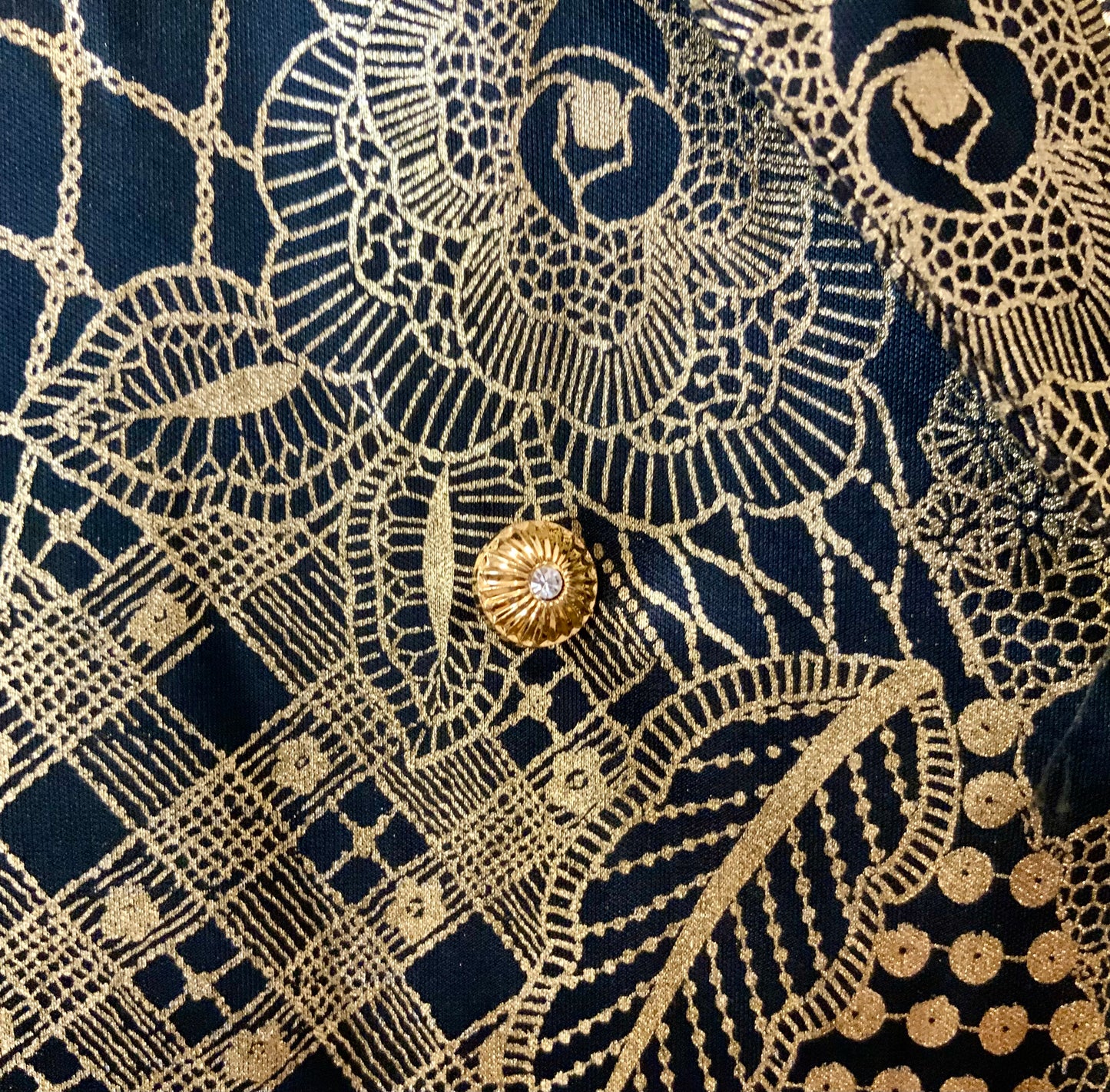 Chemisier Croisé Lurex Doré à fleurs Vintage 1980 Made in France