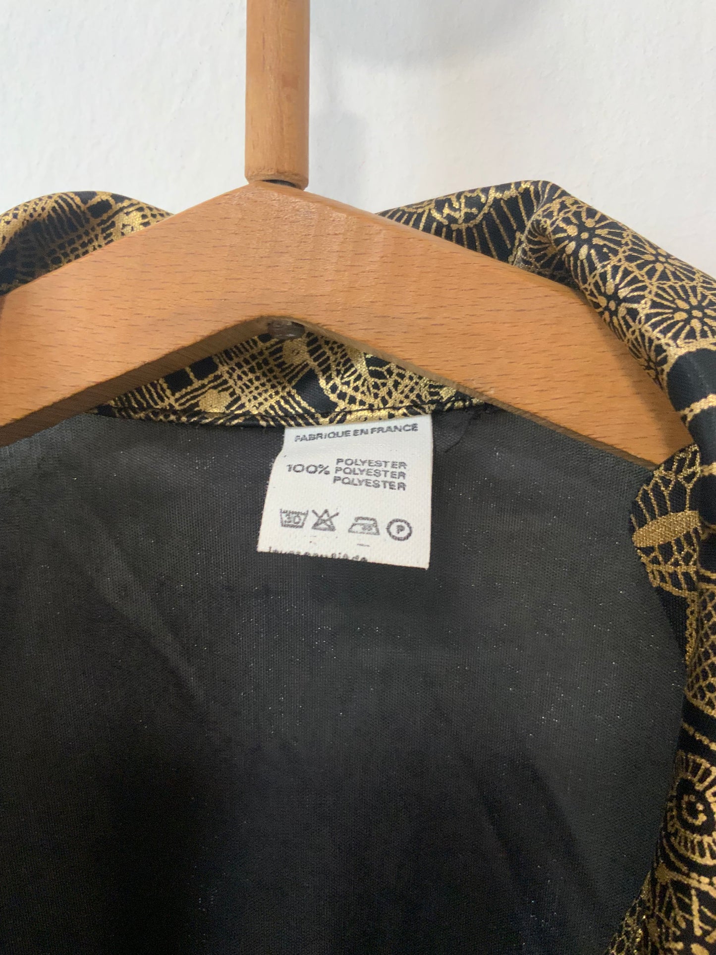 Chemisier Croisé Lurex Doré à fleurs Vintage 1980 Made in France