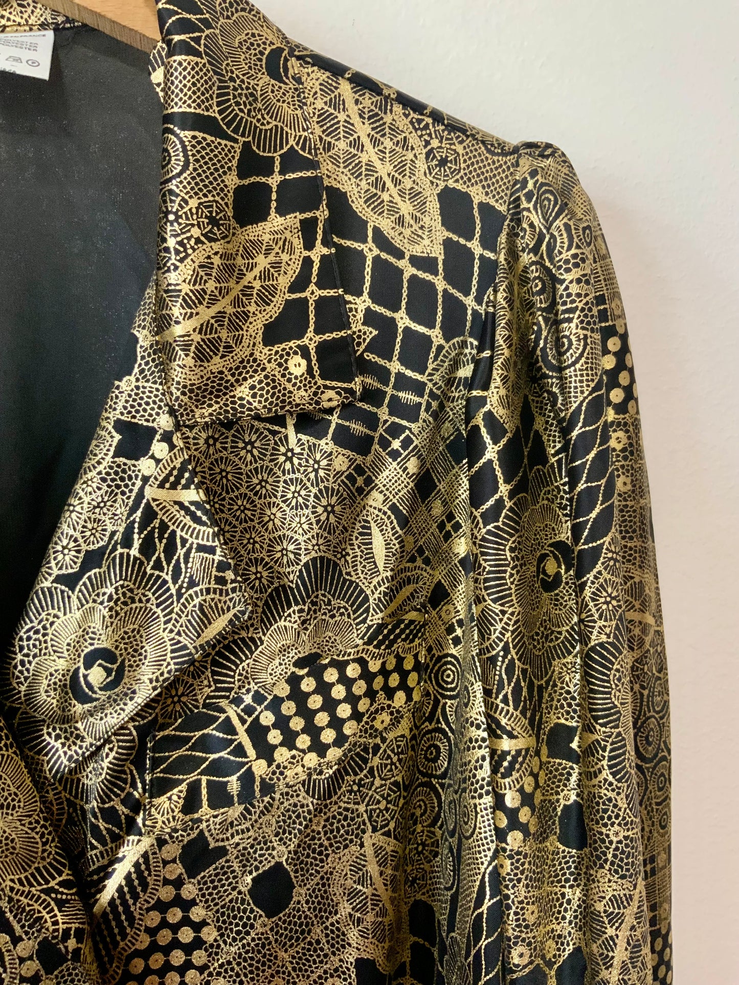 Chemisier Croisé Lurex Doré à fleurs Vintage 1980 Made in France