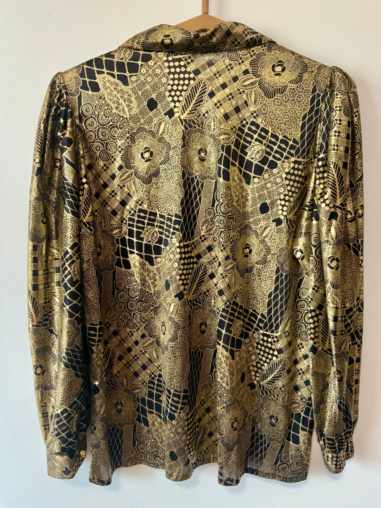 Chemisier Croisé Lurex Doré à fleurs Vintage 1980 Made in France