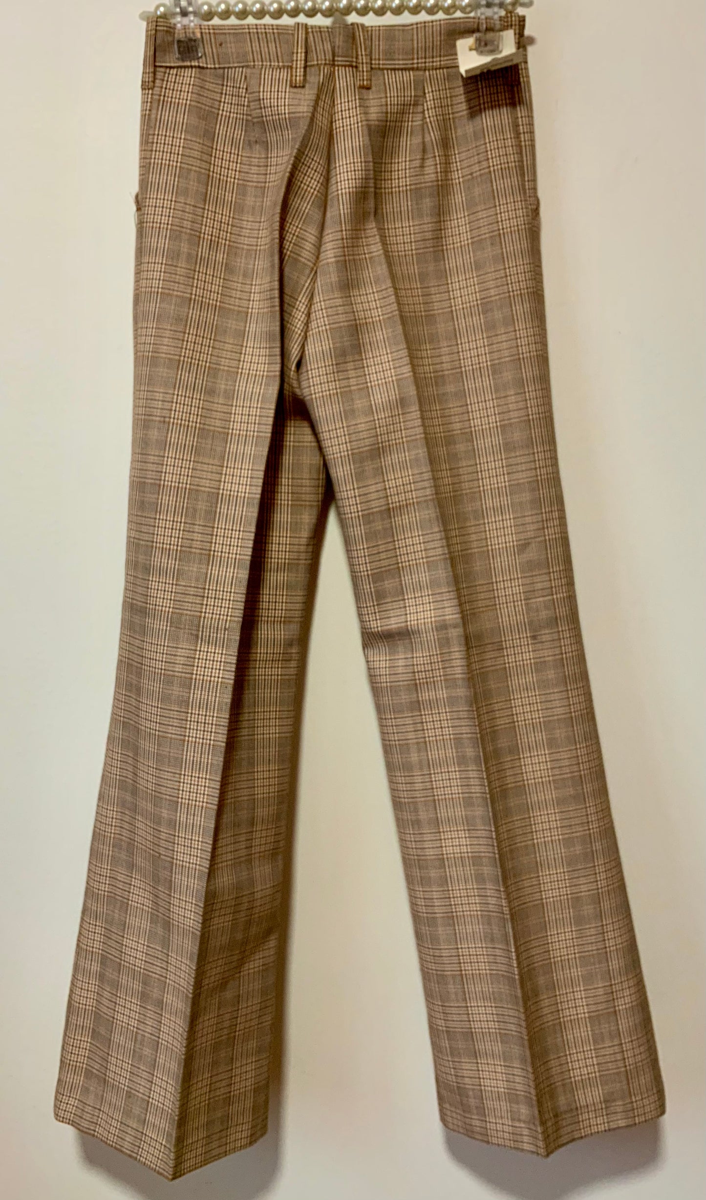 Pantalon Pattes d’éléphant Orange À carreaux Tergal Deadstock Vintage 1970