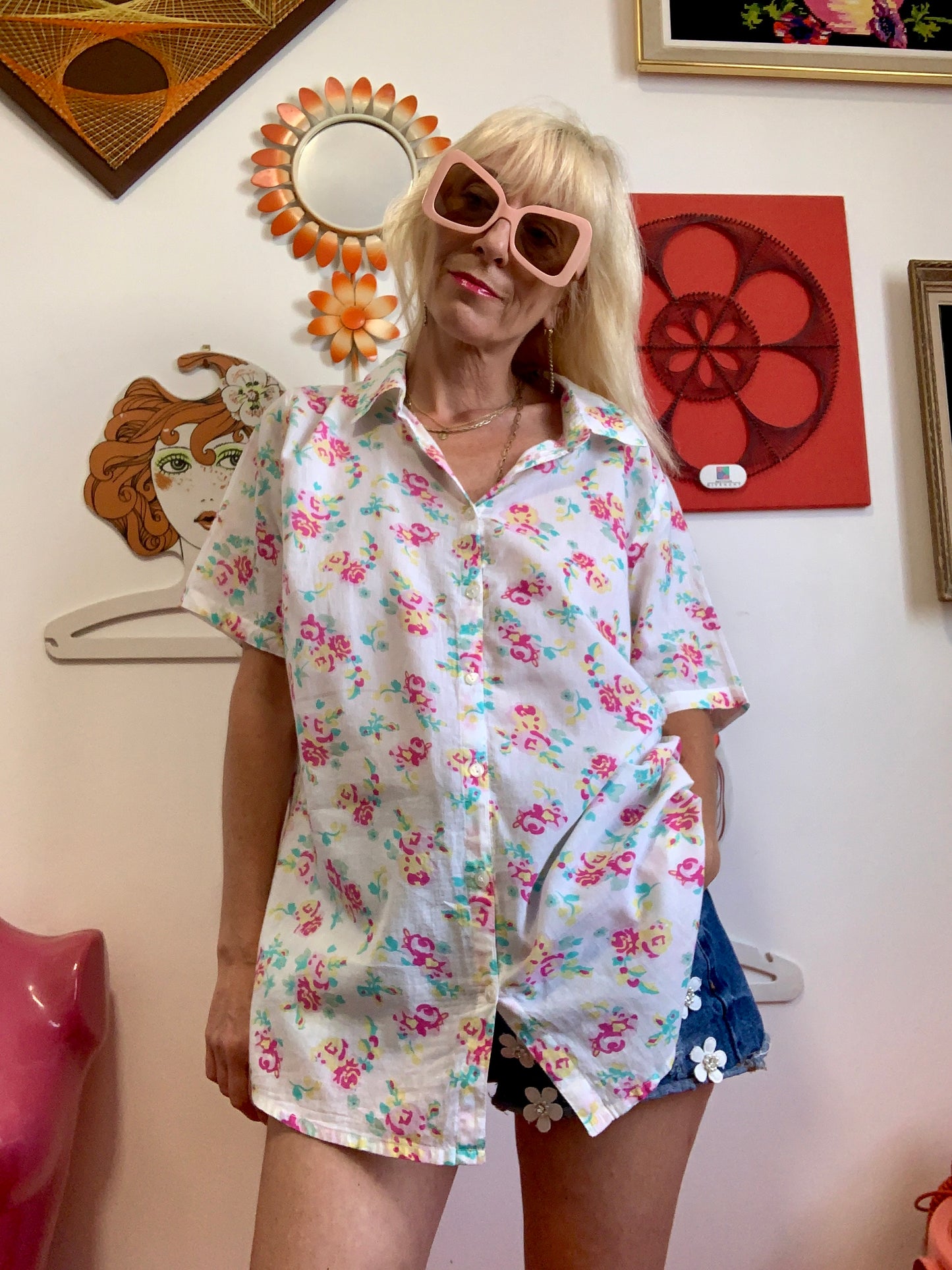 Chemise à fleurs 100% Coton Été Coloré Vintage