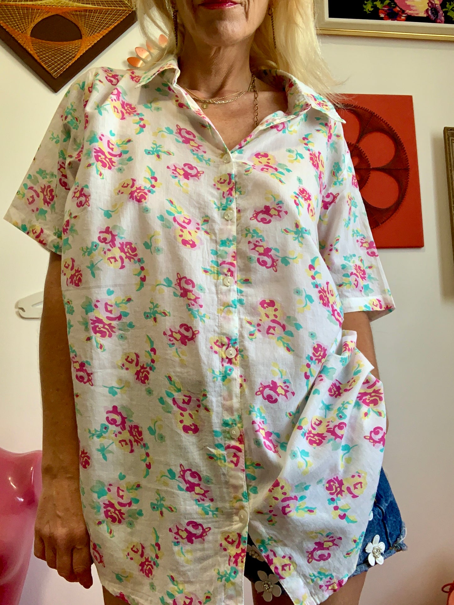 Chemise à fleurs 100% Coton Été Coloré Vintage