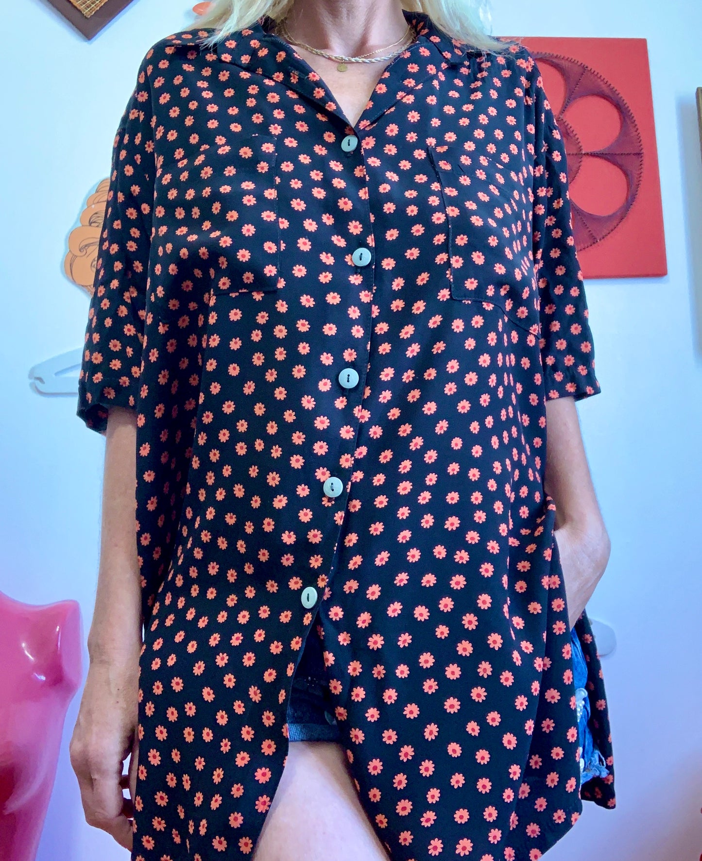 Chemise à Fleurs Oranges Vintage 1990 Kookai