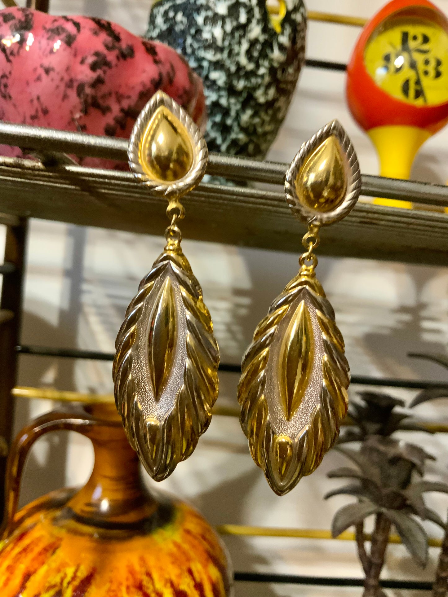Boucles d’oreilles pendantes dorées et argentées Vintage 1980/90