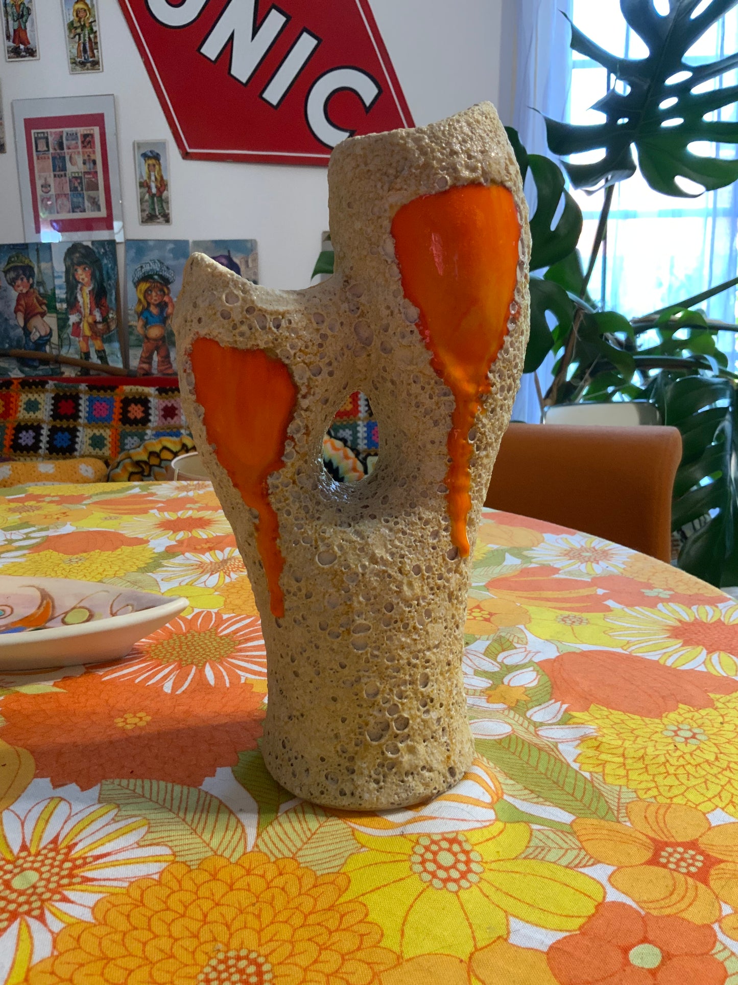 Vase double céramique Orange Vintage