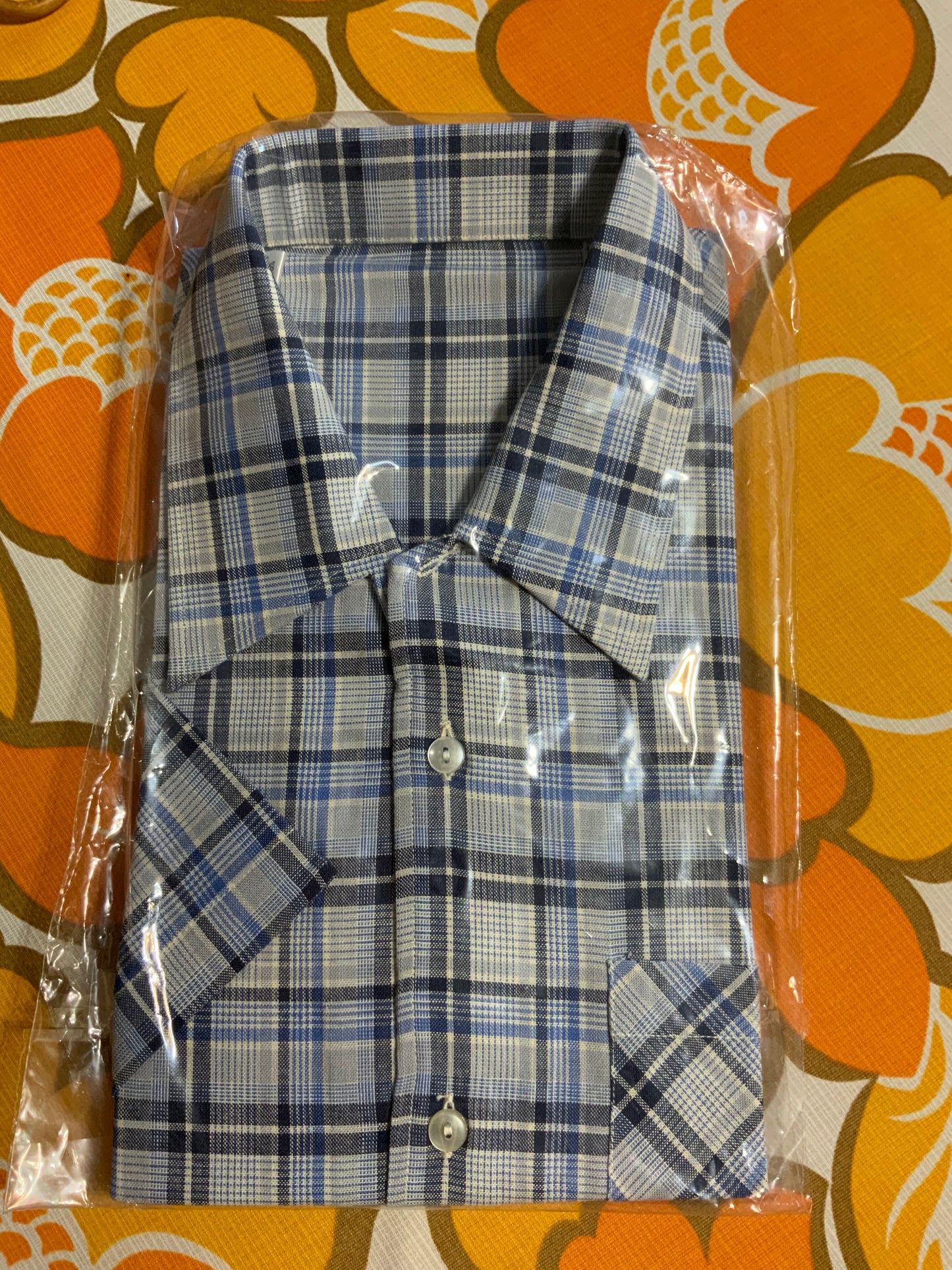 Chemise coton à carreaux bleus Deadstock 1970/80 Vintage France