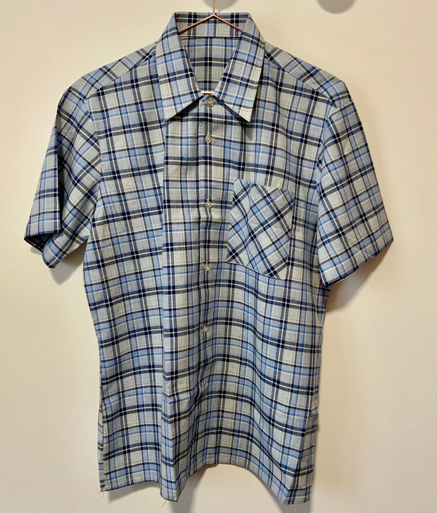 Chemise coton à carreaux bleus Deadstock 1970/80 Vintage France