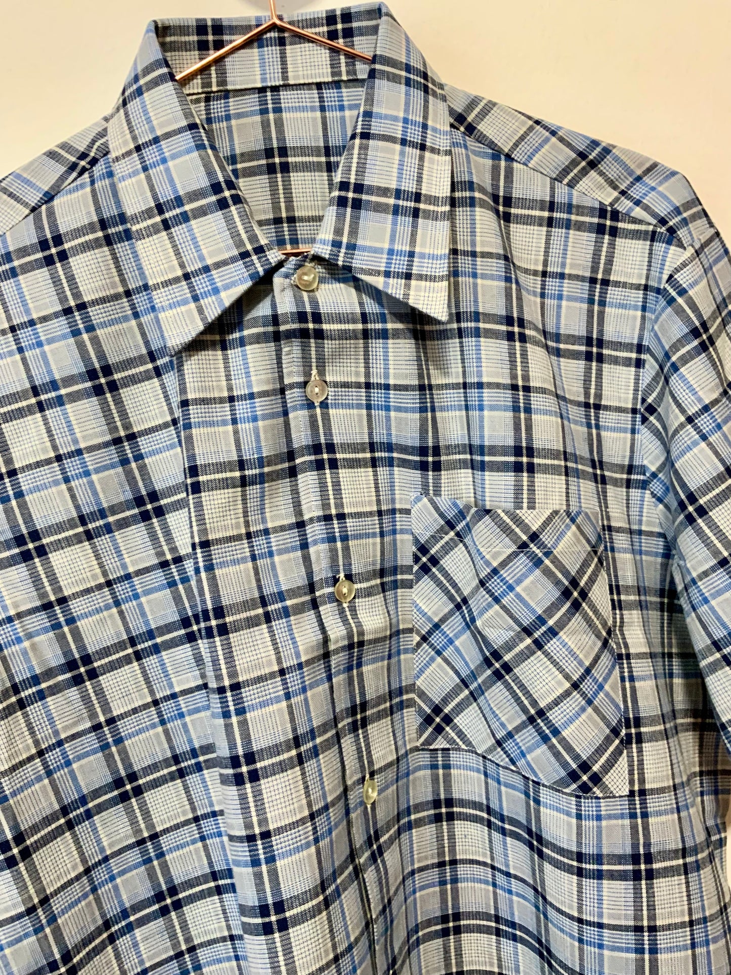 Chemise coton à carreaux bleus Deadstock 1970/80 Vintage France