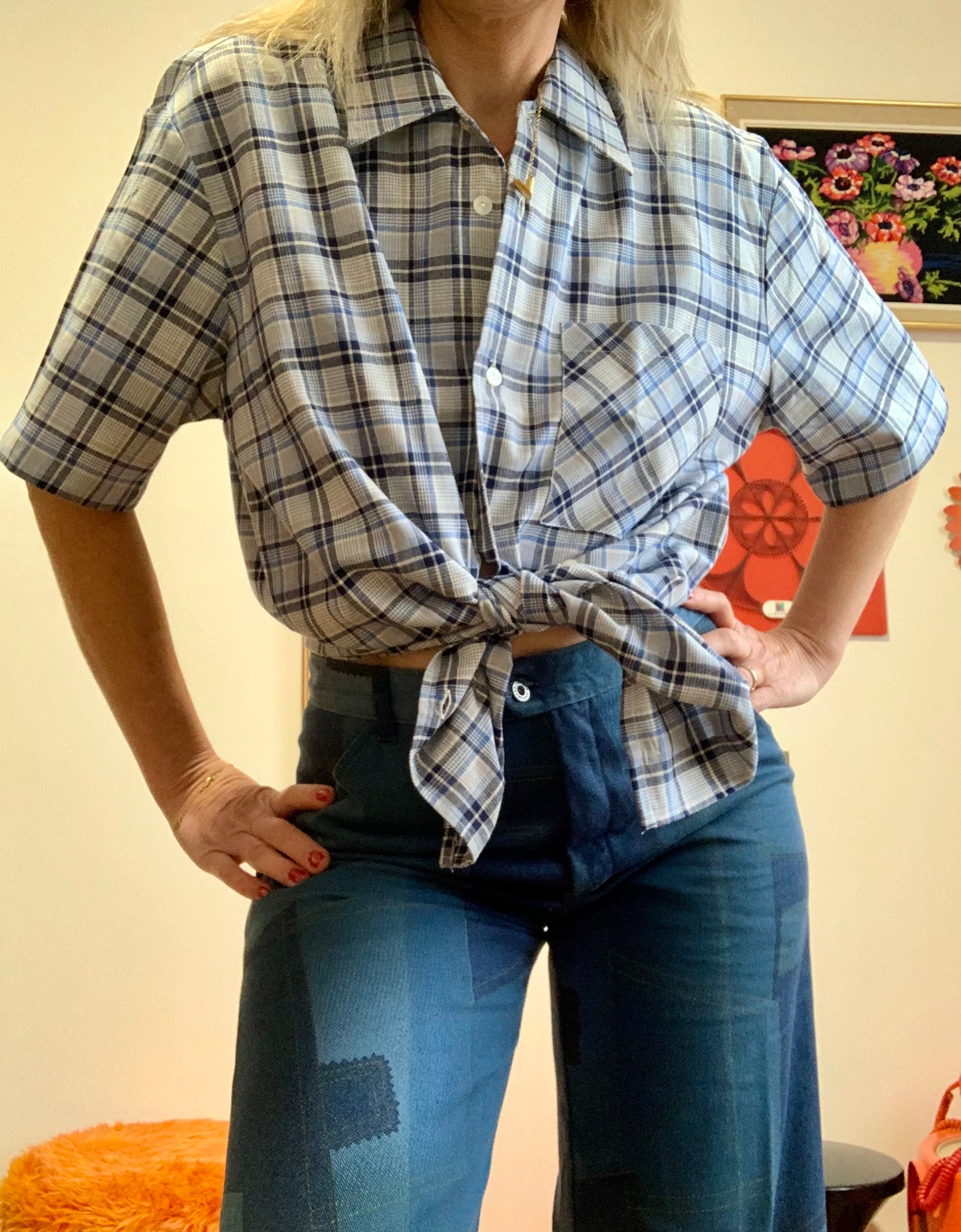Chemise coton à carreaux bleus Deadstock 1970/80 Vintage France