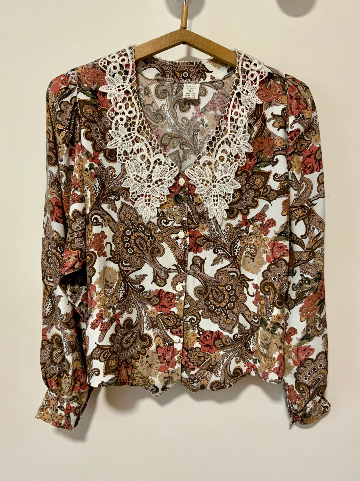 Chemisier Motifs Fleurs Col Broderies Made in France Vintage 1990