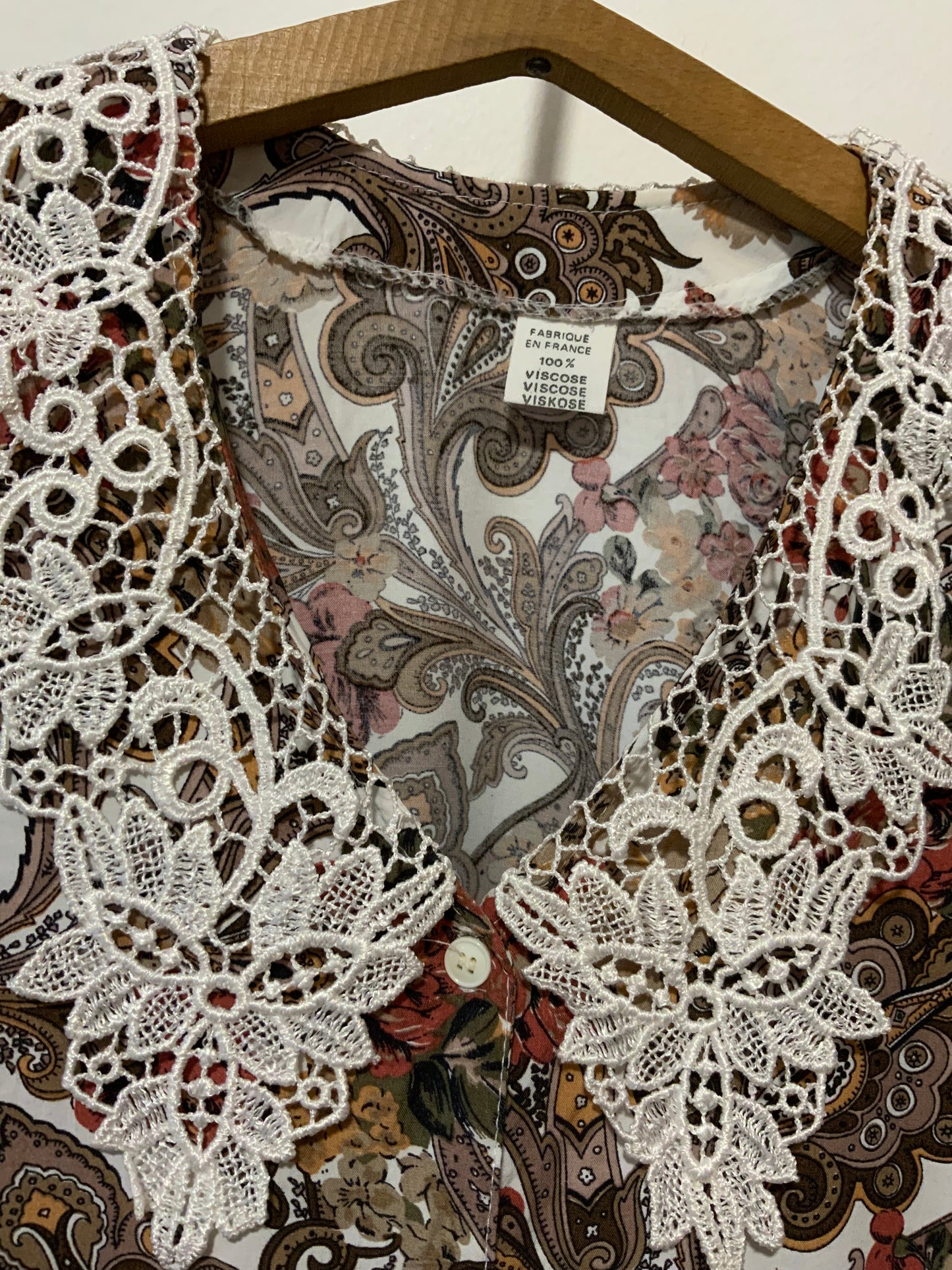 Chemisier Motifs Fleurs Col Broderies Made in France Vintage 1990
