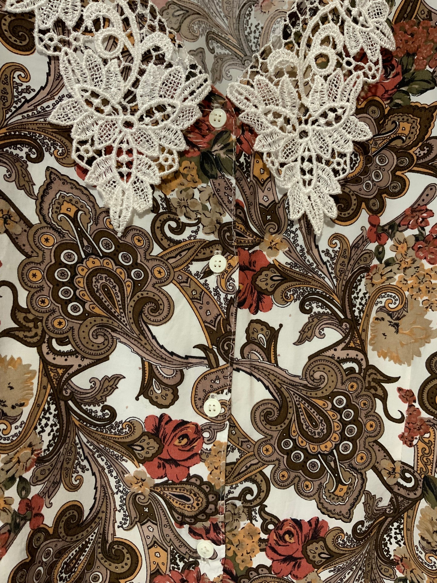 Chemisier Motifs Fleurs Col Broderies Made in France Vintage 1990