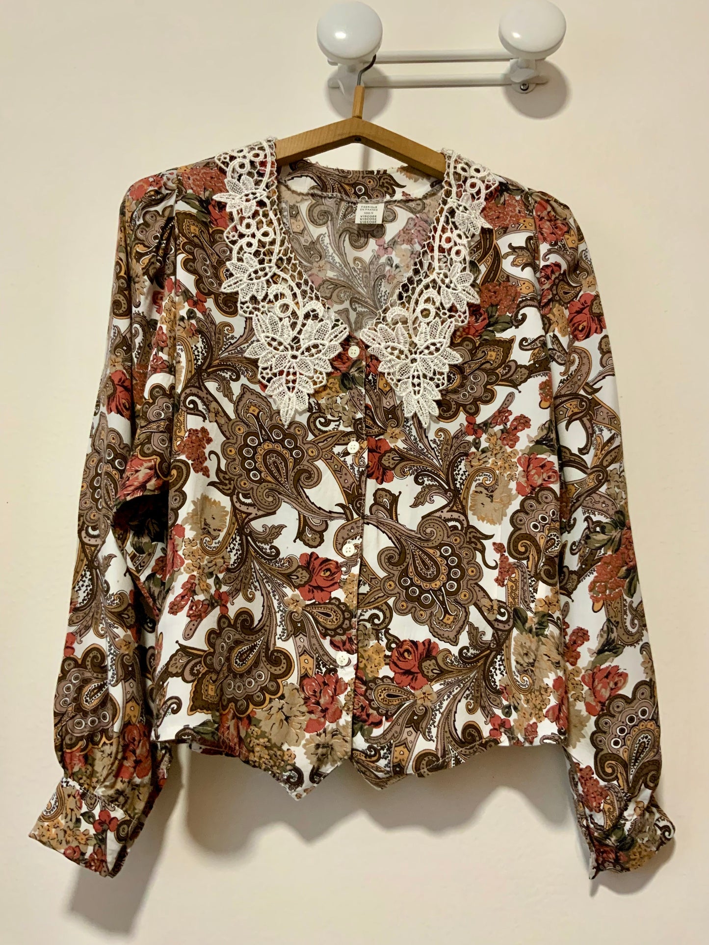 Chemisier Motifs Fleurs Col Broderies Made in France Vintage 1990