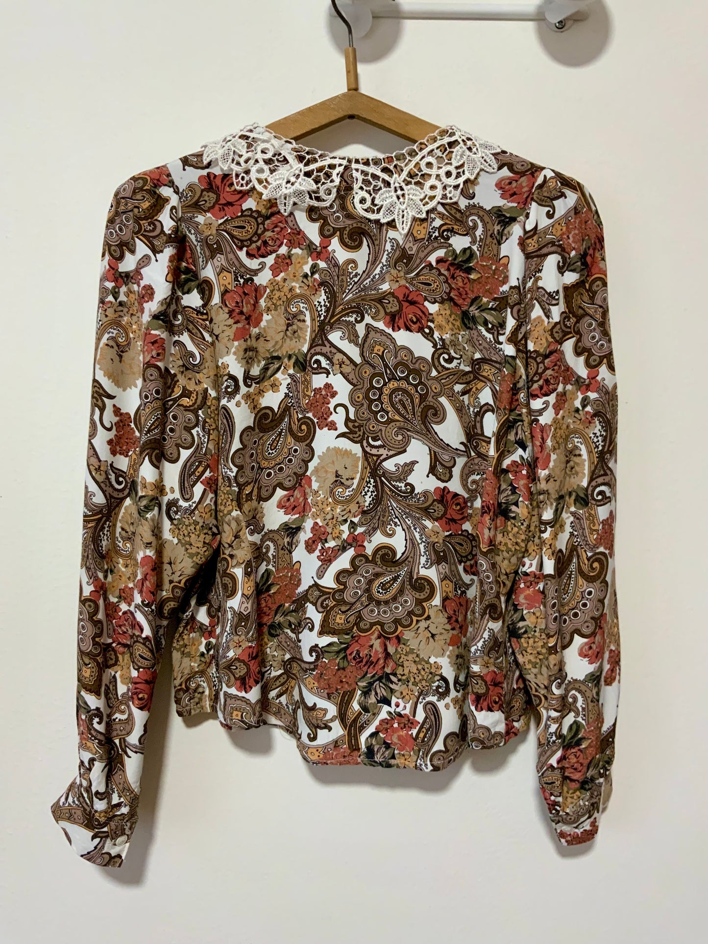 Chemisier Motifs Fleurs Col Broderies Made in France Vintage 1990