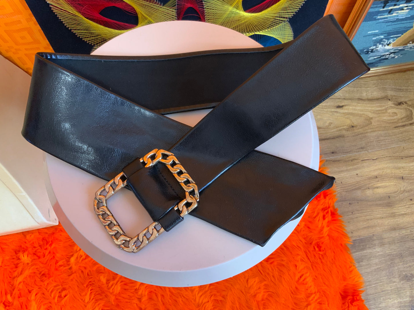 Ceinture Ajustable Cuir et Métal doré Vintage