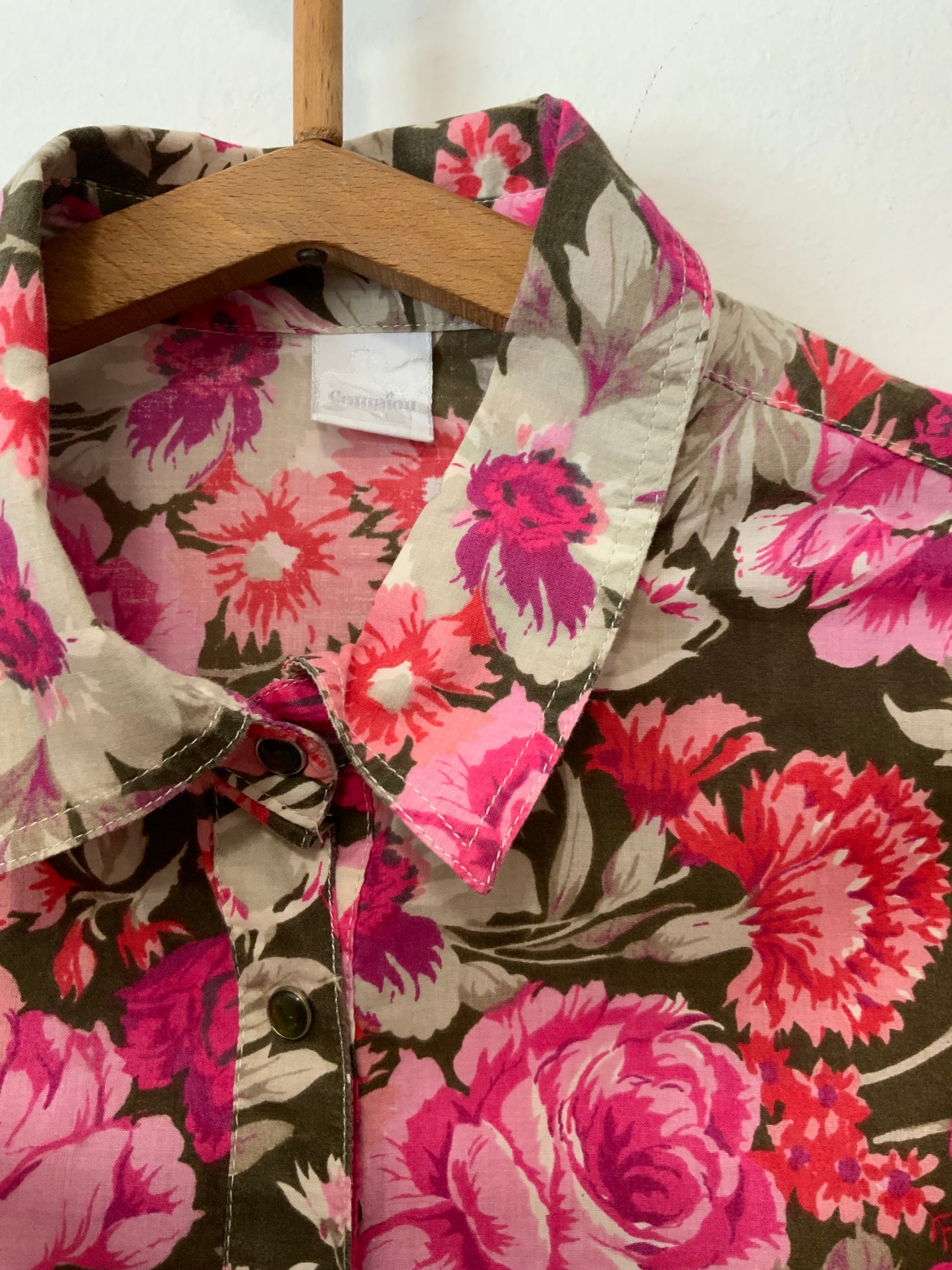 Chemise à Fleurs Roses Vintage Coton 1990