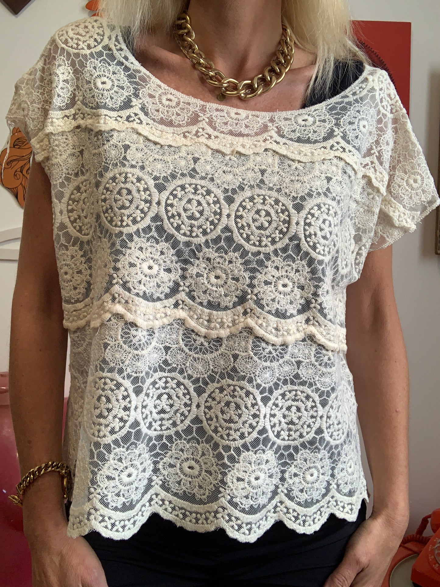 Top Dentelle Transparence Vintage 1990 Fleurs Bohème