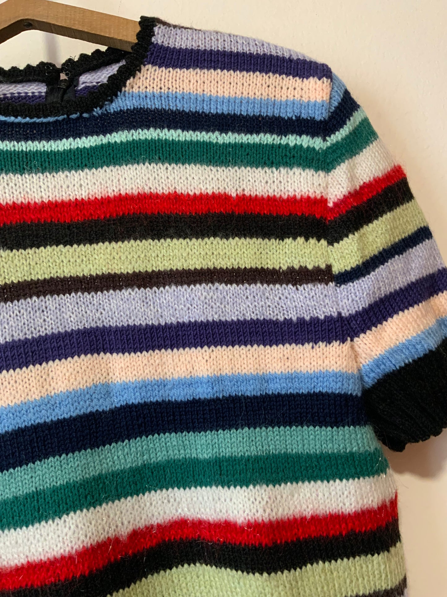Superbe Pull Tricot Fait main création pure laine Rayures Vintage 1970