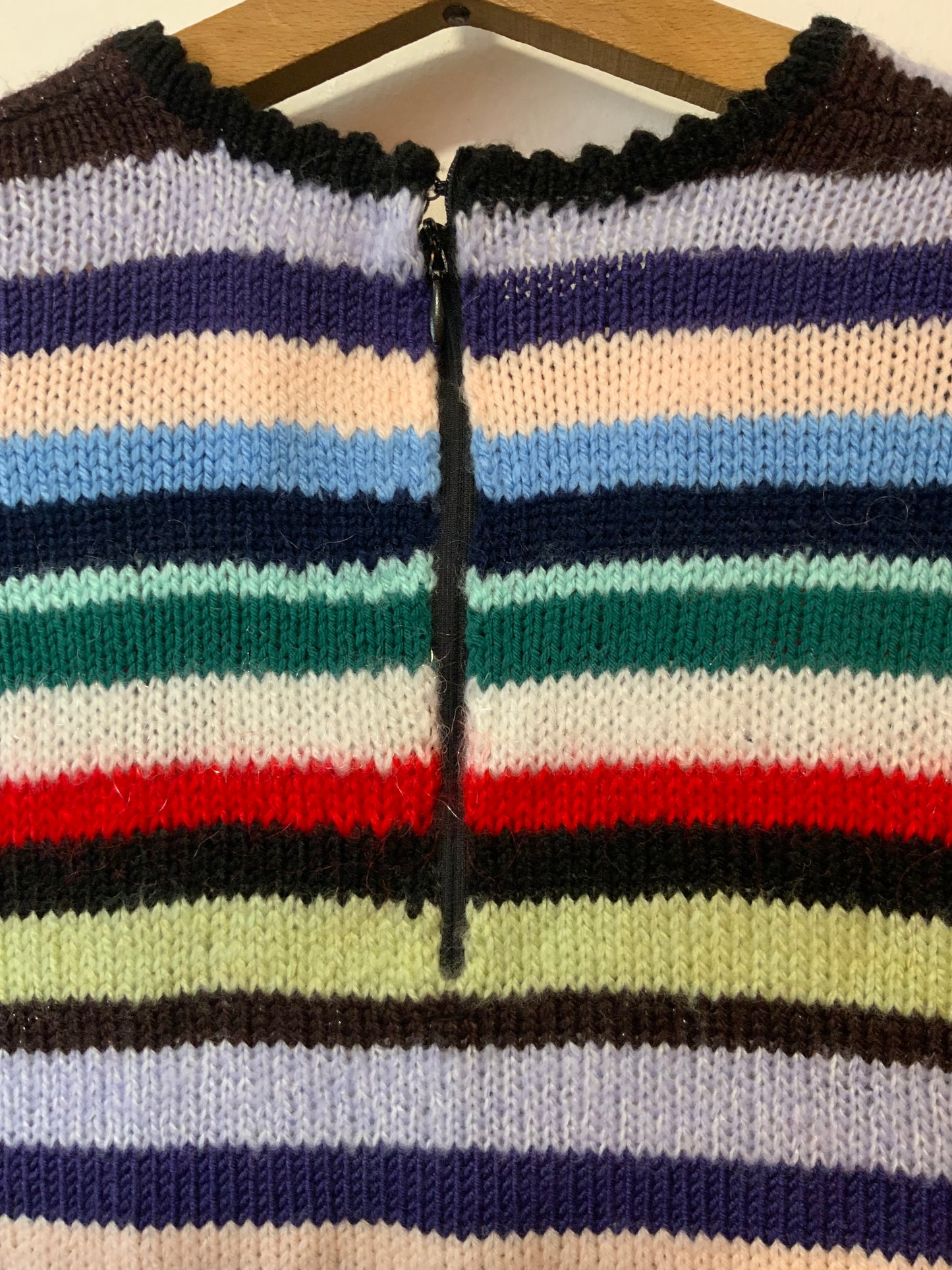 Superbe Pull Tricot Fait main création pure laine Rayures Vintage 1970