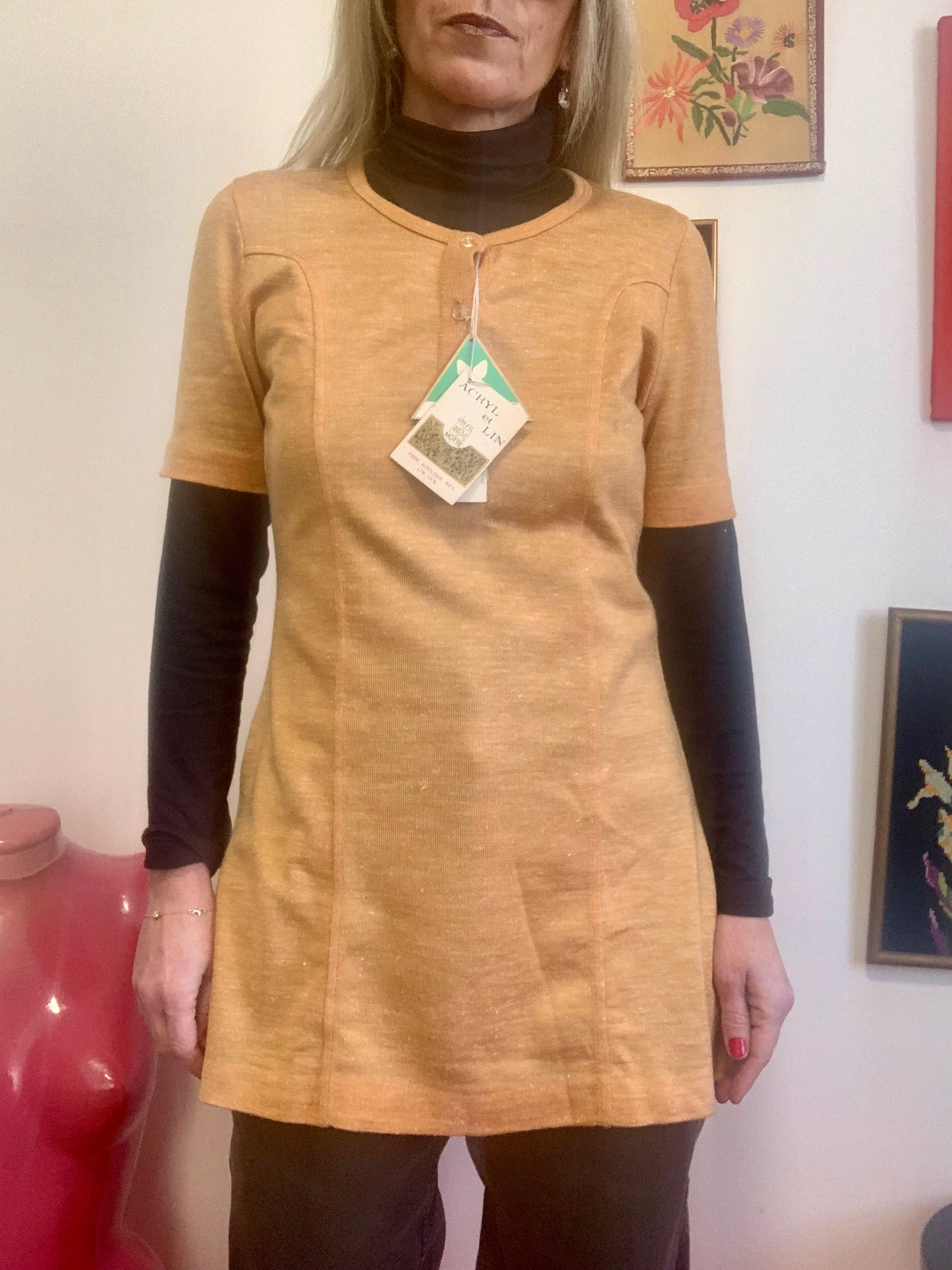 Pull tricot tunique Neuve 1970 Deadstock Vintage France