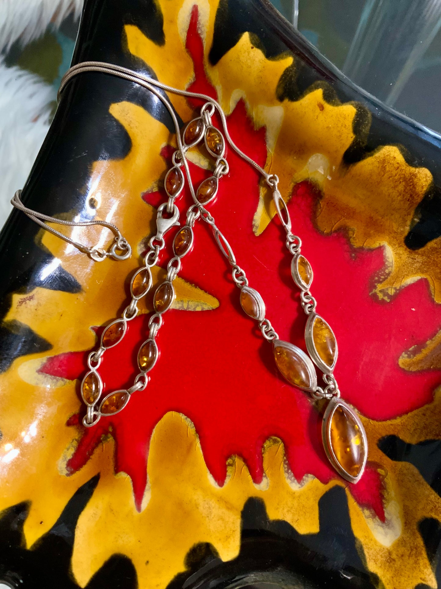 Ensemble Argent et Ambre Collier et Bracelet Vintage 1990/2000