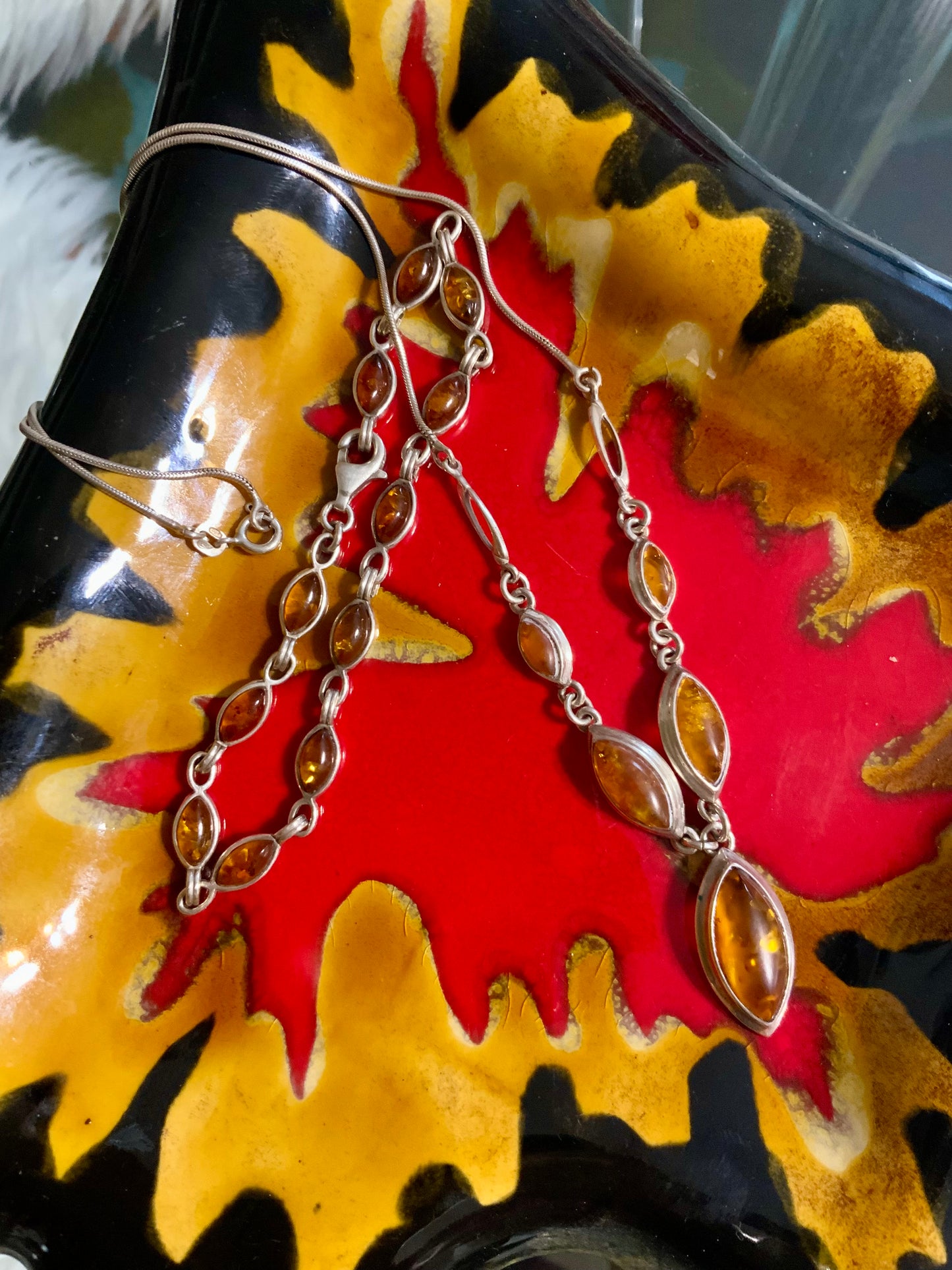 Ensemble Argent et Ambre Collier et Bracelet Vintage 1990/2000