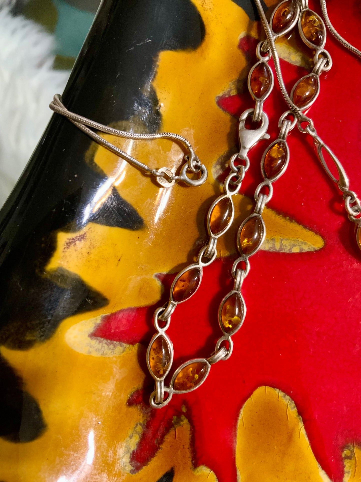 Ensemble Argent et Ambre Collier et Bracelet Vintage 1990/2000