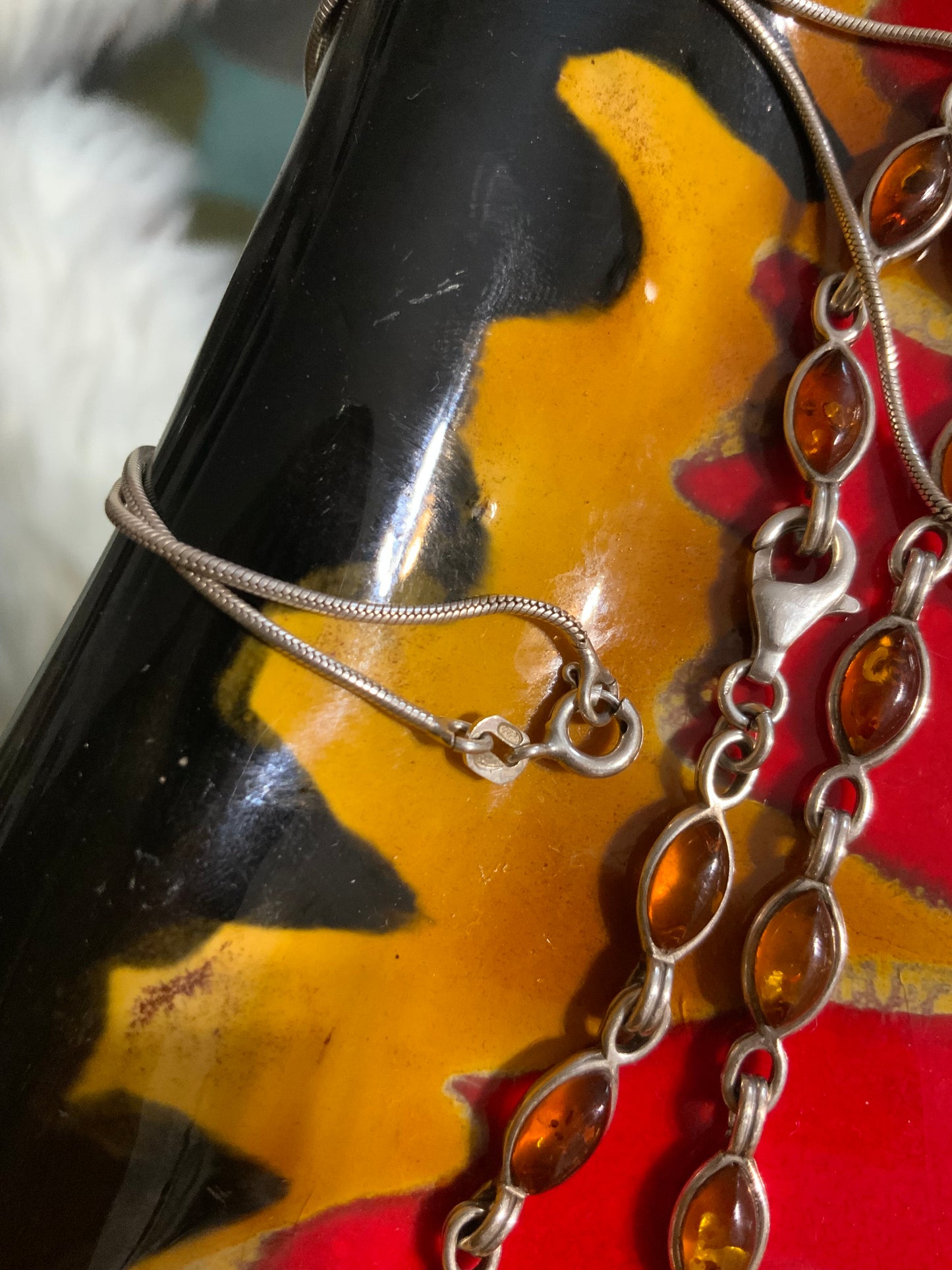 Ensemble Argent et Ambre Collier et Bracelet Vintage 1990/2000