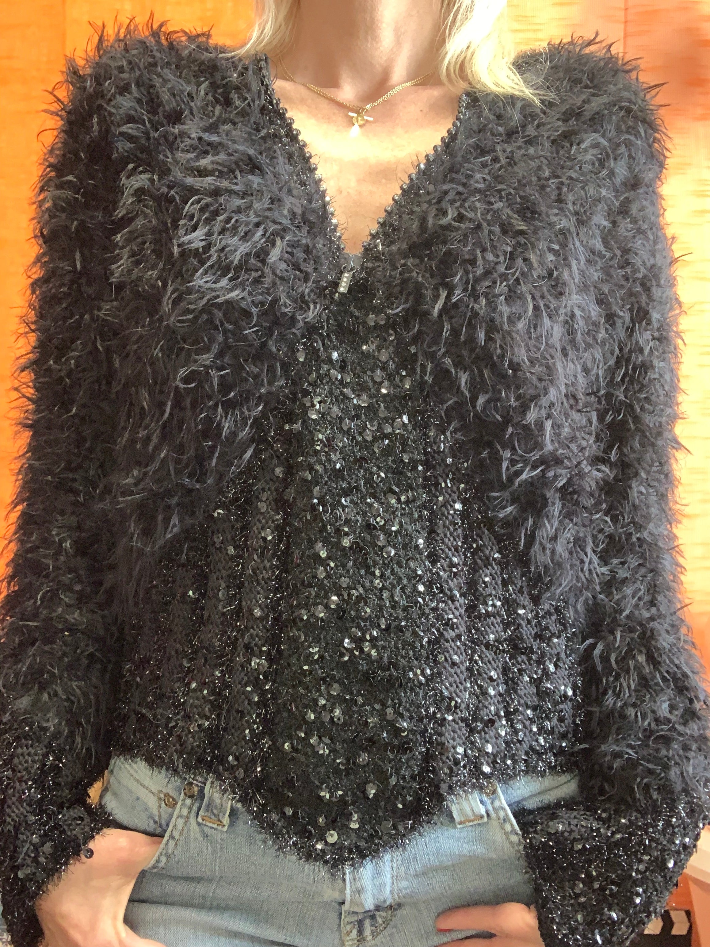 Pull Angora Français Anny Blatt Tricoté Main - Taille 38, Multicolore, Manches Chauve-souris