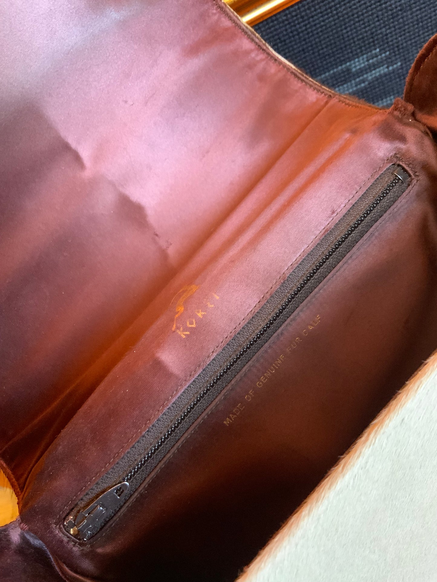 Sac à main chaînes et fourrure peau cuir de veau Vintage 1960/70 Koret