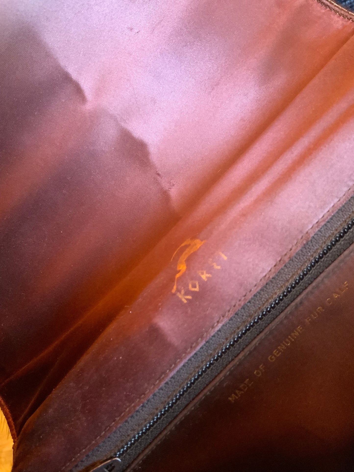Sac à main chaînes et fourrure peau cuir de veau Vintage 1960/70 Koret