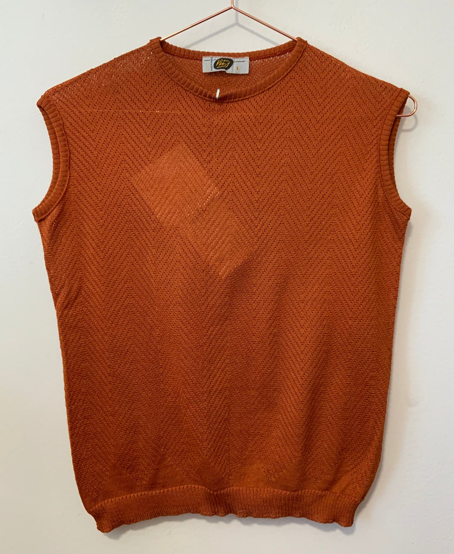 Tricot Pull sans manche Mailles ajourées Deadstock 1970 Vintage France