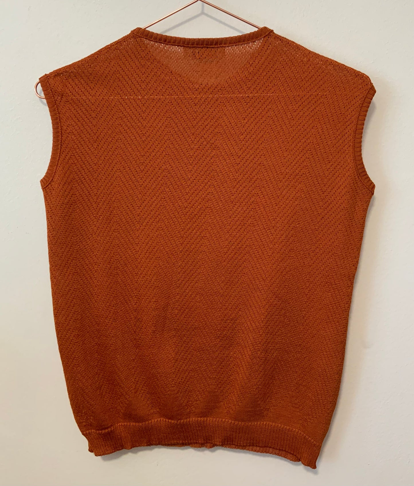 Tricot Pull sans manche Mailles ajourées Deadstock 1970 Vintage France