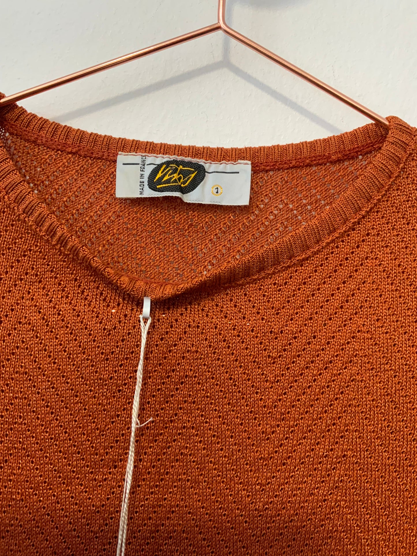 Tricot Pull sans manche Mailles ajourées Deadstock 1970 Vintage France
