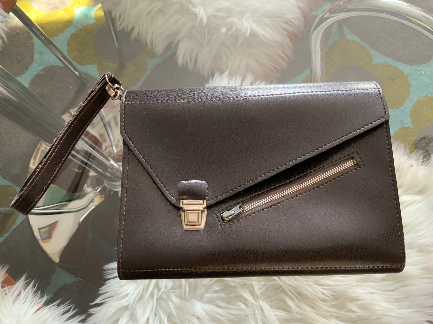 Sacoche poignée cuir noir Vintage Original Sac Italy