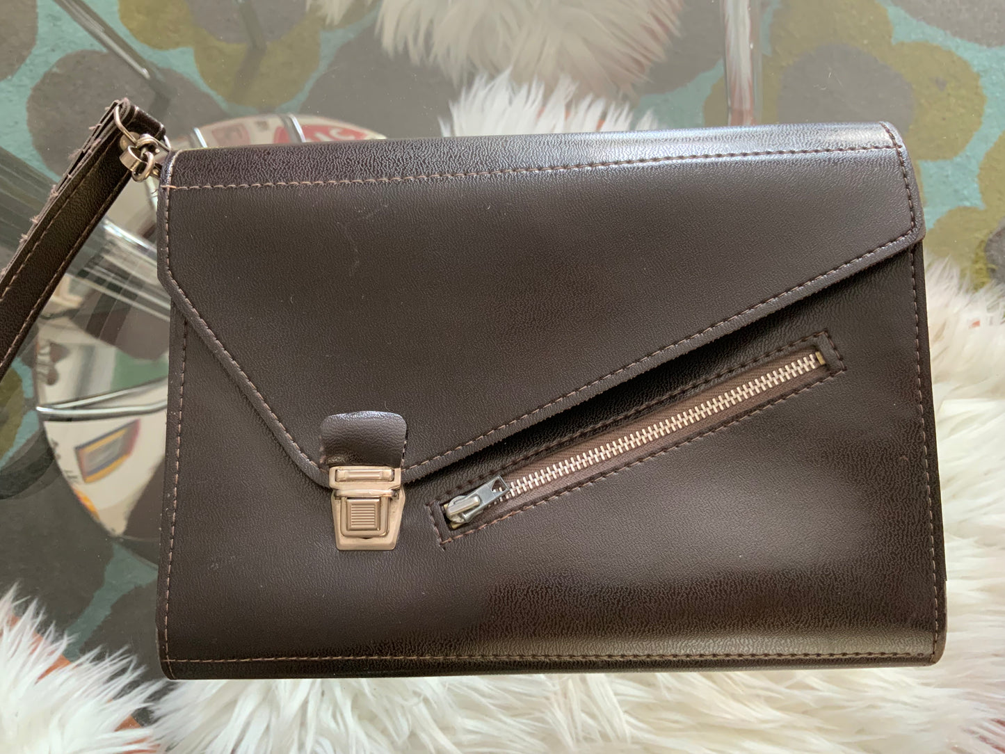 Sacoche poignée cuir noir Vintage Original Sac Italy