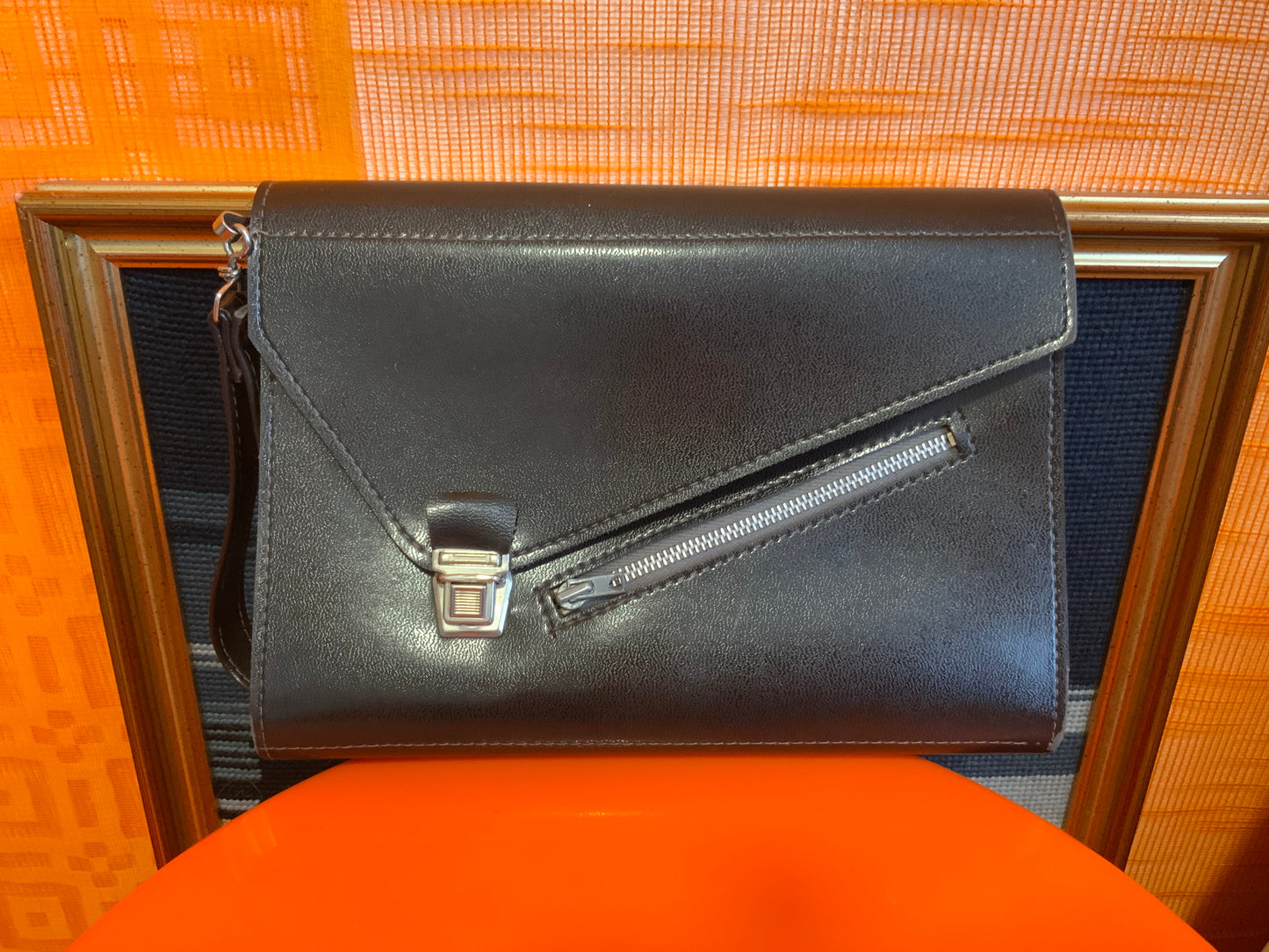 Sacoche poignée cuir noir Vintage Original Sac Italy
