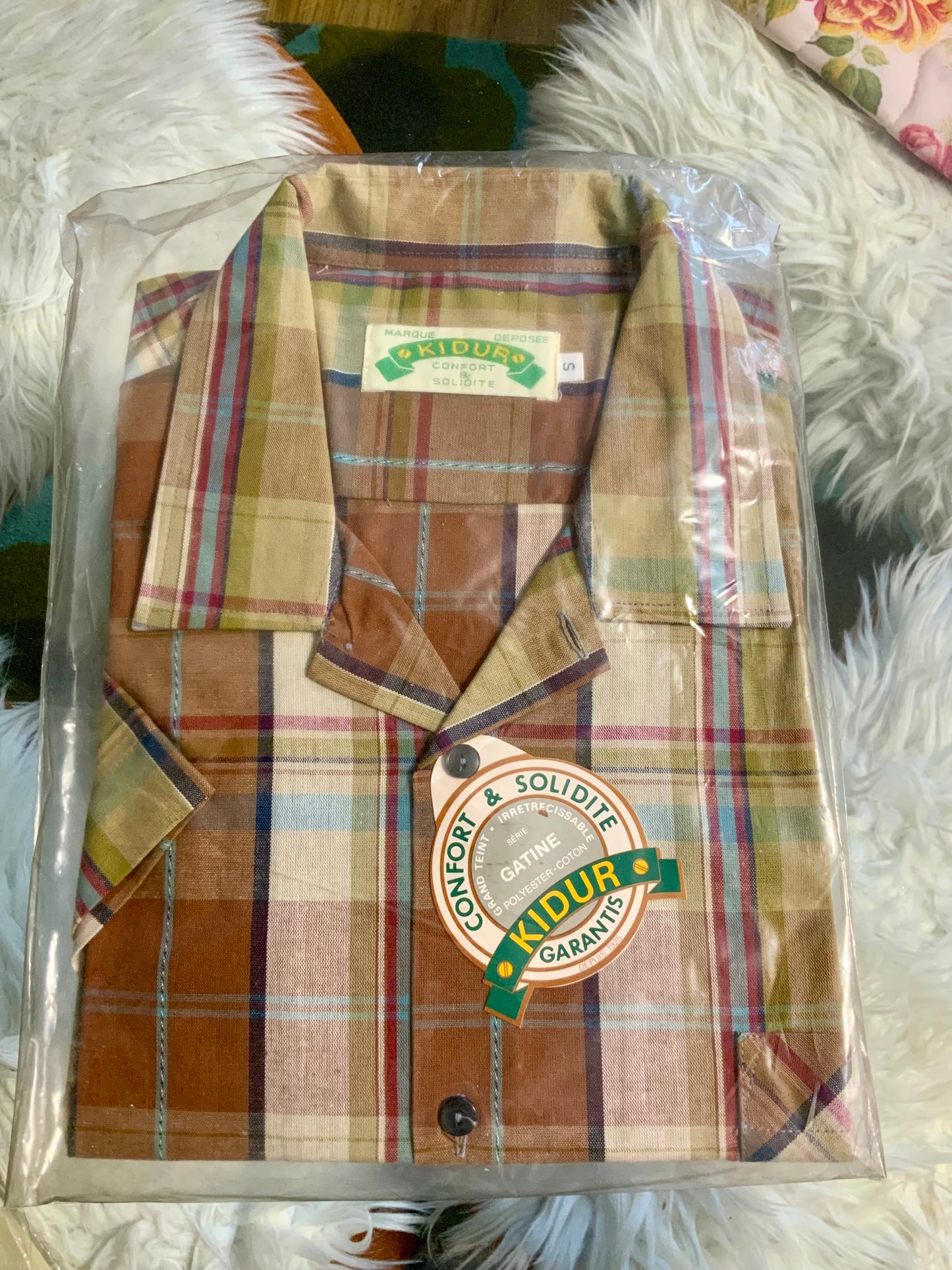 Chemise Neuve à Carreaux DeadStock Vintage 1980 Kidur France