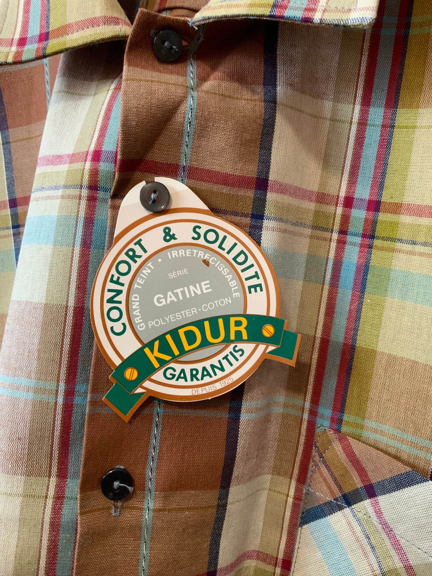 Chemise Neuve à Carreaux DeadStock Vintage 1980 Kidur France